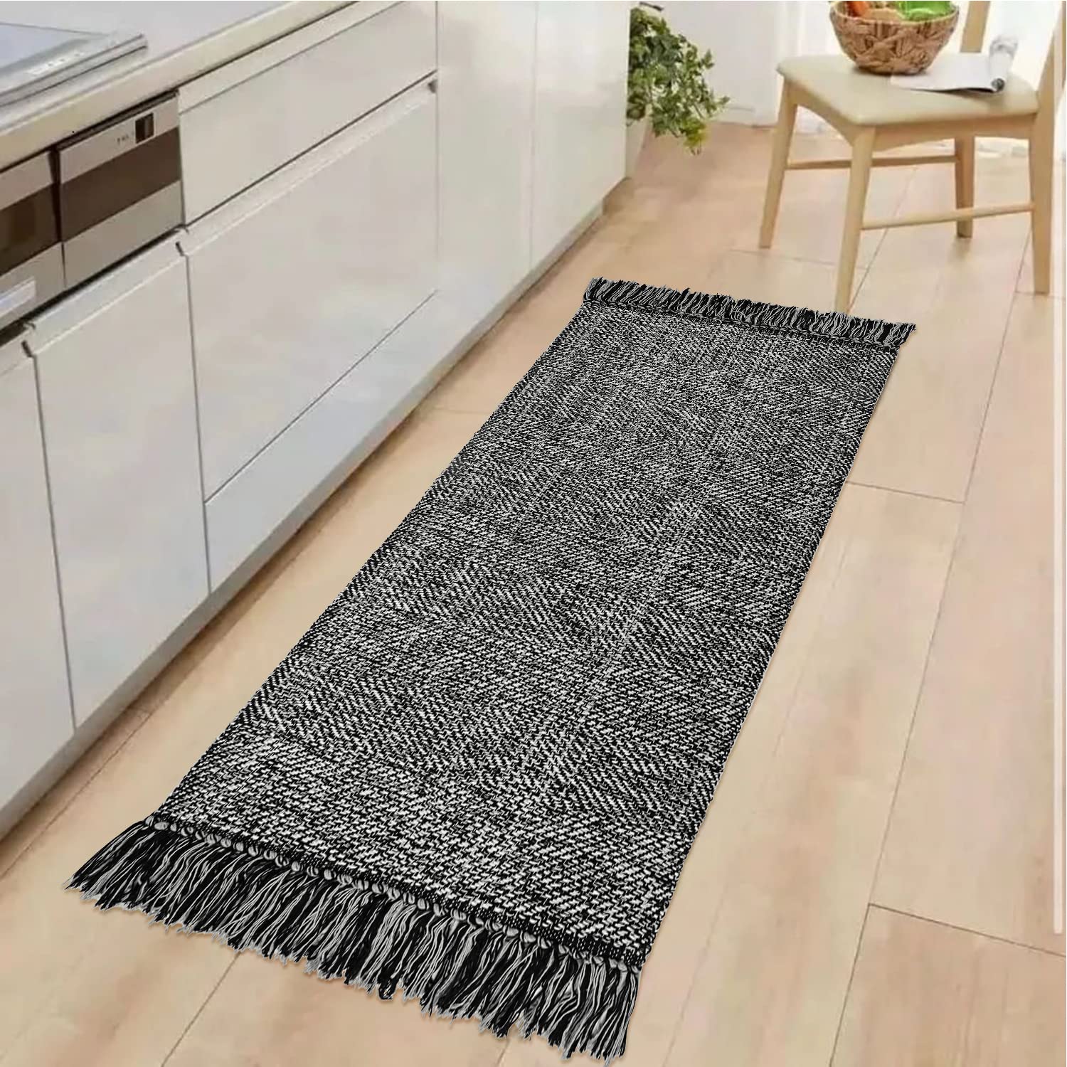 Collive Washable Area Rug 3' x 5', Modern Woven Kitchen Rugs, Tan/Cream Braided Cotton Rug Indoor Door Mat Throw Carpet for Entryway Living Room Nursery Mudroom Laundry Room