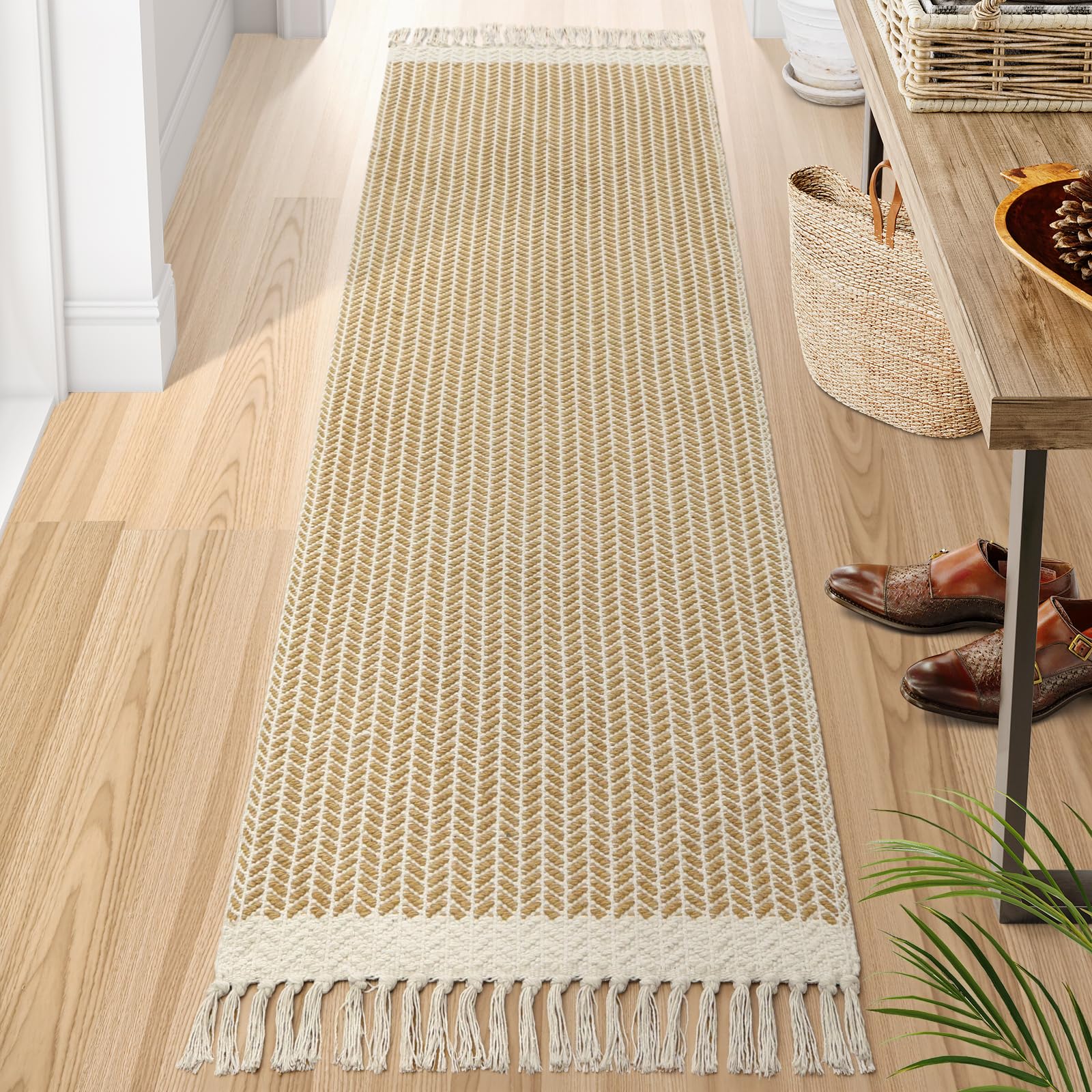 Lahome Belle Boho Entryway Rug, 3x5 Rugs for Bedroom Lightweight Washable Throw Rug Woven Cotton Bathroom Carpet with Tassels, Farmhouse Black and White Rugs for Living Room Kitchen Office Dorm