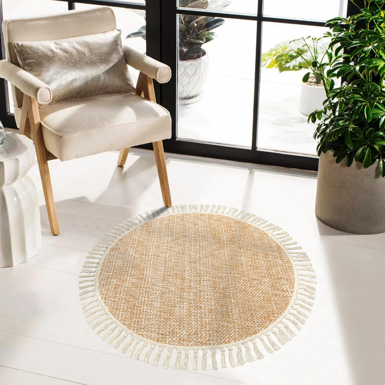 Collive Small Bathroom Rug, 2' x 3' Hand-Woven Low Profile Front Entryway Rug, Olive Green/Cream Cotton Reversible Washable Kitchen Mat Modern Farmhouse Carpet for Foyer Bedroom Back Door Decor