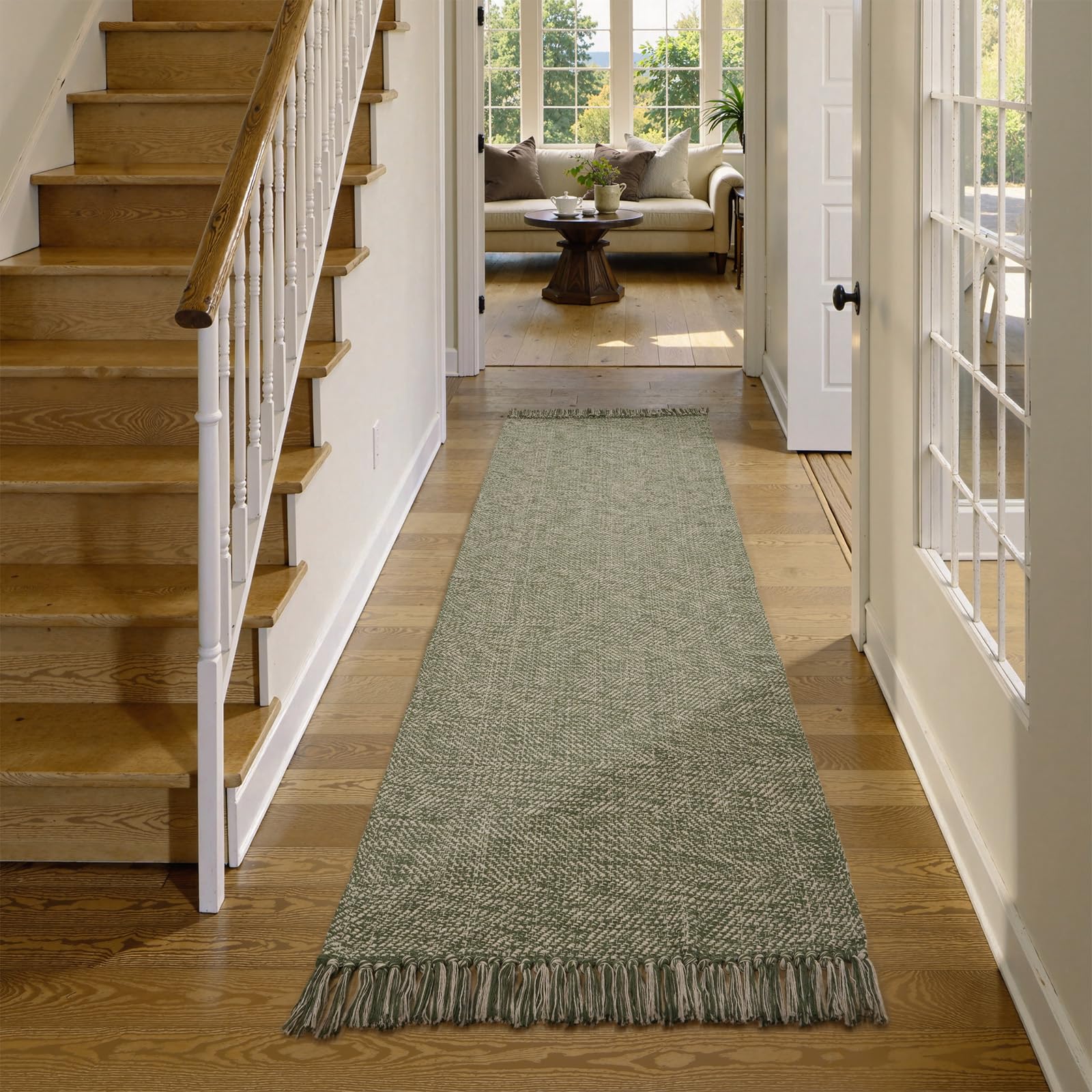 Collive Washable Area Rug 3' x 5', Modern Woven Kitchen Rugs, Tan/Cream Braided Cotton Rug Indoor Door Mat Throw Carpet for Entryway Living Room Nursery Mudroom Laundry Room