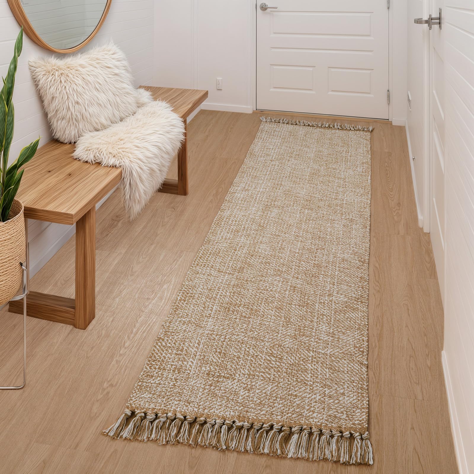 Collive Small Bathroom Rug, 2' x 3' Hand-Woven Low Profile Front Entryway Rug, Olive Green/Cream Cotton Reversible Washable Kitchen Mat Modern Farmhouse Carpet for Foyer Bedroom Back Door Decor