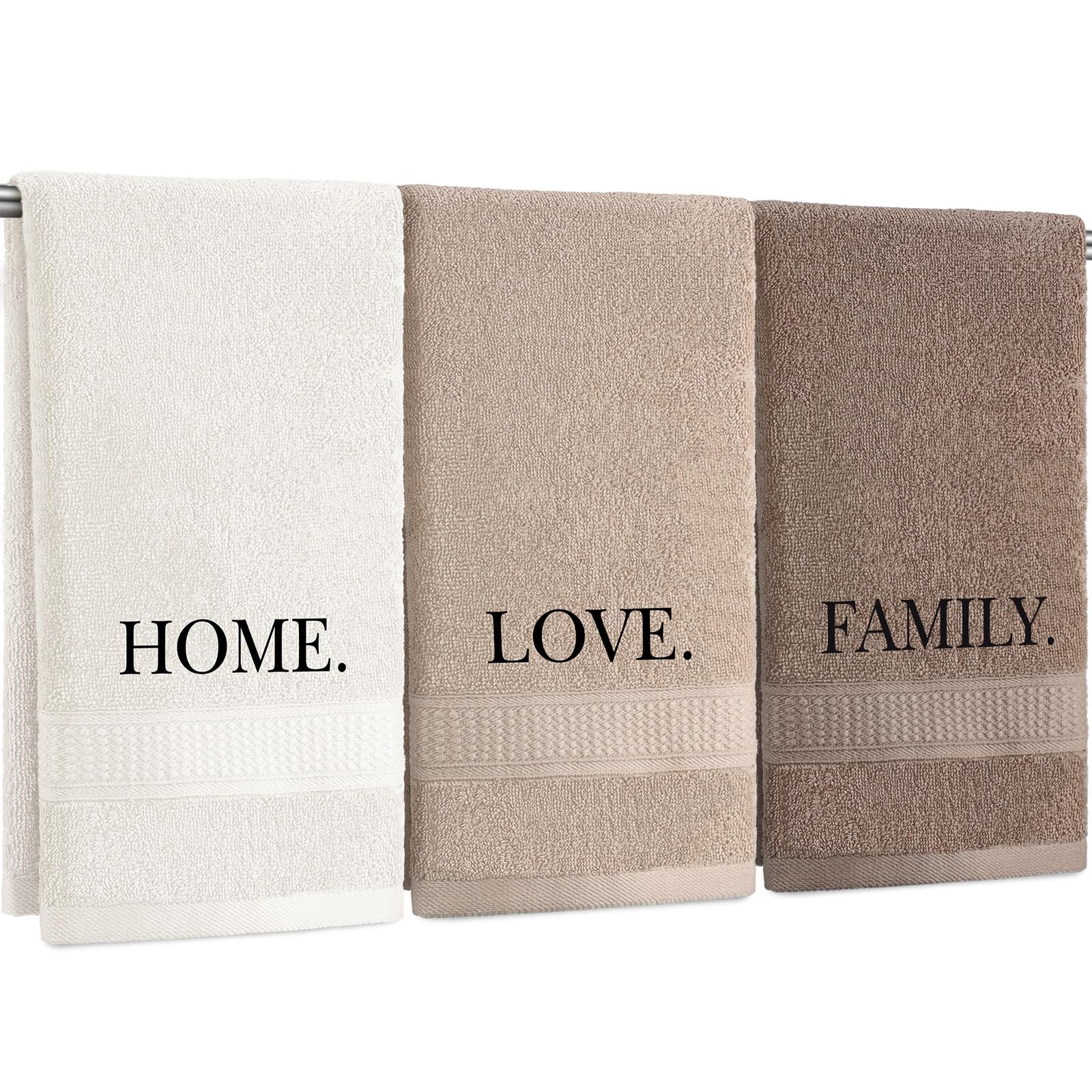 3 Pcs Farmhouse Decorative Hand Towels for Bathroom and Kitchen Rustic Embroidered Cotton Hand Towels Decorative Set for Boho Bathroom Decor(Black,Home Love Family)