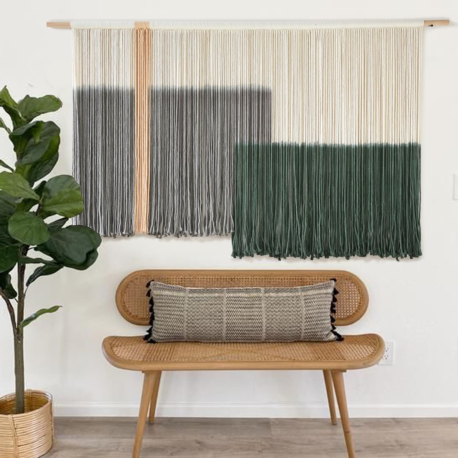 Flber Large Macrame Wall Hanging – Boho Yarn Art Garland with Tassels and Beads, Handmade Rope Decor for Nursery, Party, Wedding, Bedroom, Fireplace Mantel, or Photo Backdrop 57" W x 41" L