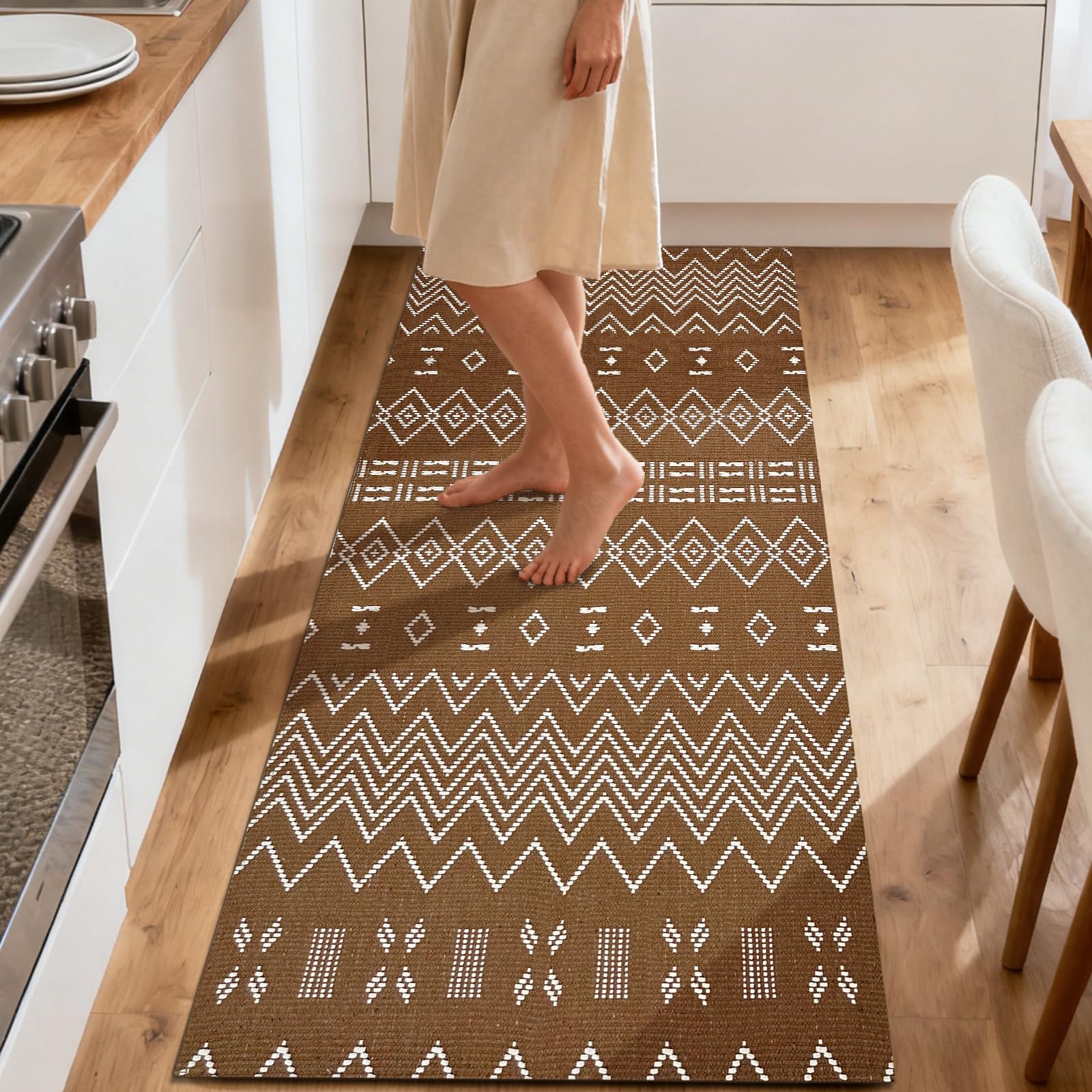 Entryway Rug,Indoor Door Mat 2x3 ft Small Area Rugs,Boho Style Braided Rug,Neutral Solid Rugs,Entrance Doormat for Front Porch,Bathroom,Kitchen,Bedroom,Tan Brown