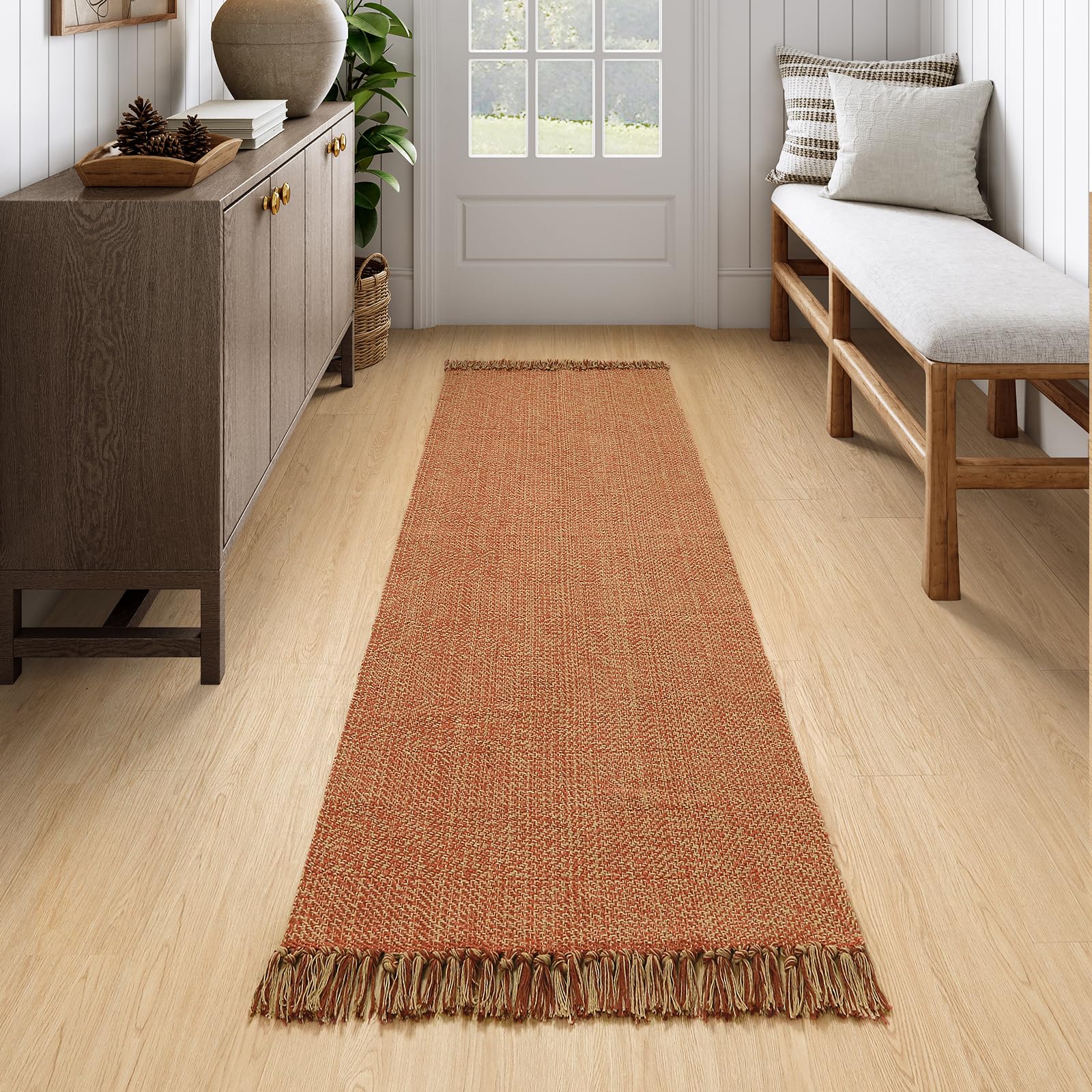 Collive Washable Area Rug 3' x 5', Modern Woven Kitchen Rugs, Tan/Cream Braided Cotton Rug Indoor Door Mat Throw Carpet for Entryway Living Room Nursery Mudroom Laundry Room