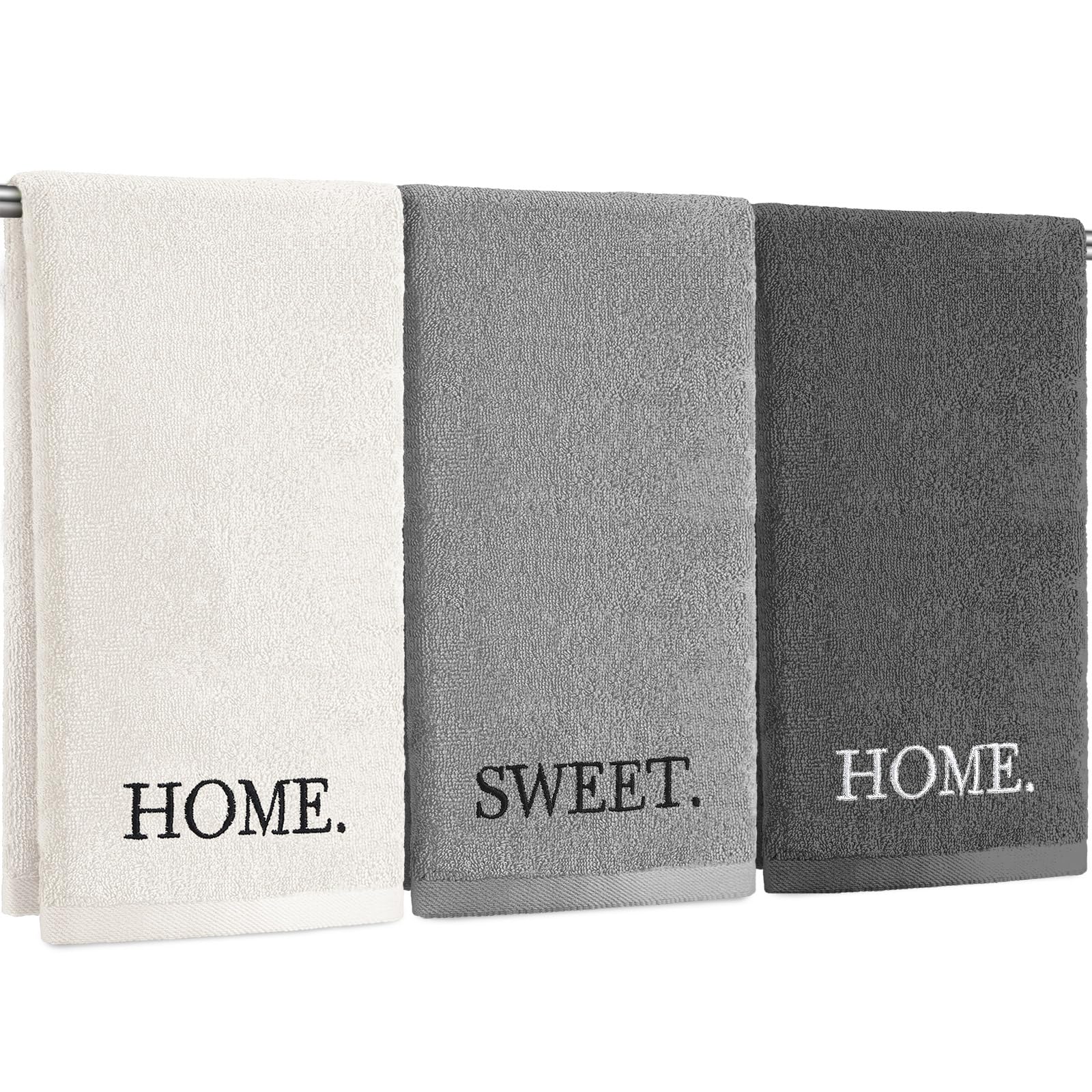 3 Pcs Farmhouse Decorative Hand Towels for Bathroom and Kitchen Rustic Embroidered Cotton Hand Towels Decorative Set for Boho Bathroom Decor(Black,Home Love Family)