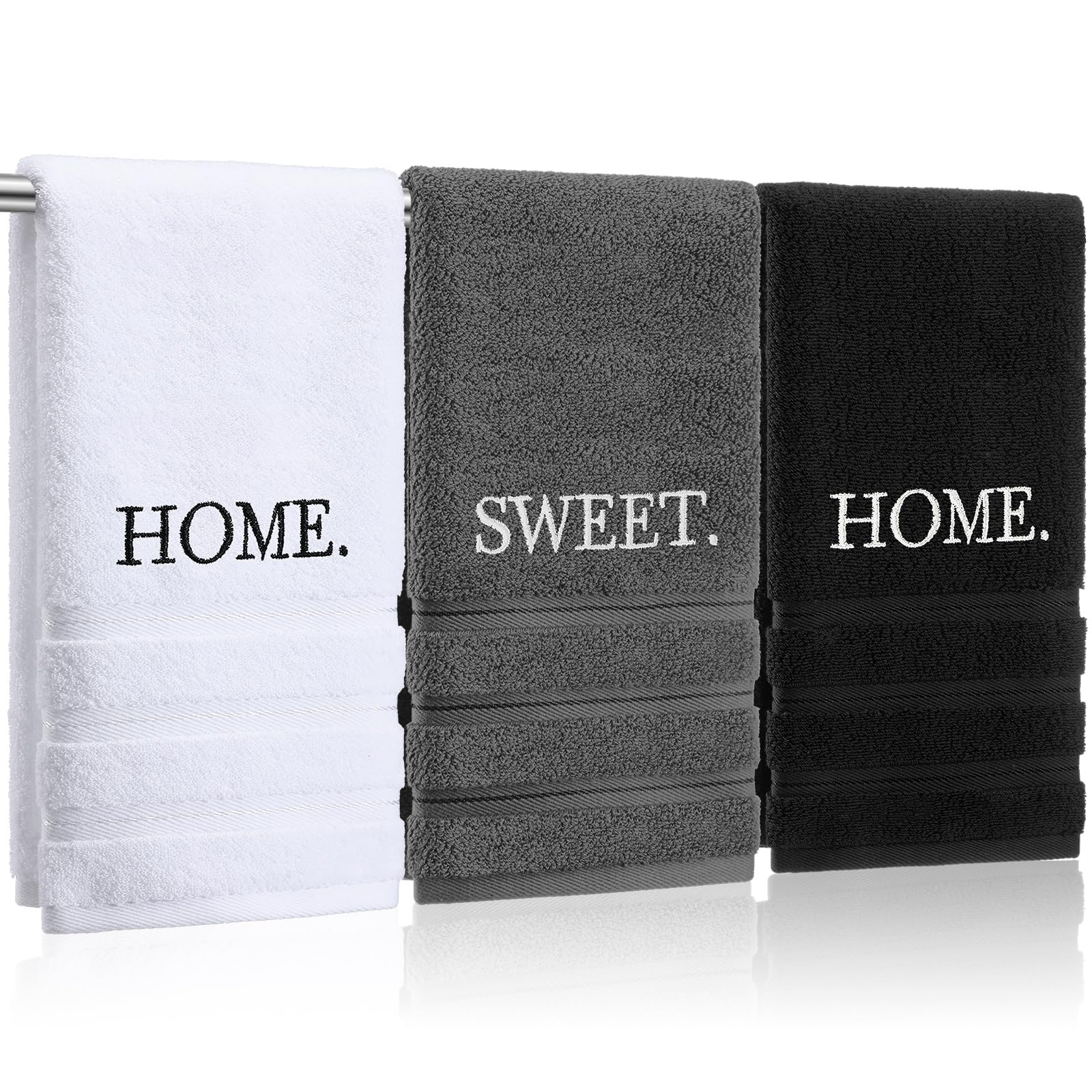 3 Pcs Farmhouse Decorative Hand Towels for Bathroom and Kitchen Rustic Embroidered Cotton Hand Towels Decorative Set for Boho Bathroom Decor(Black,Home Love Family)