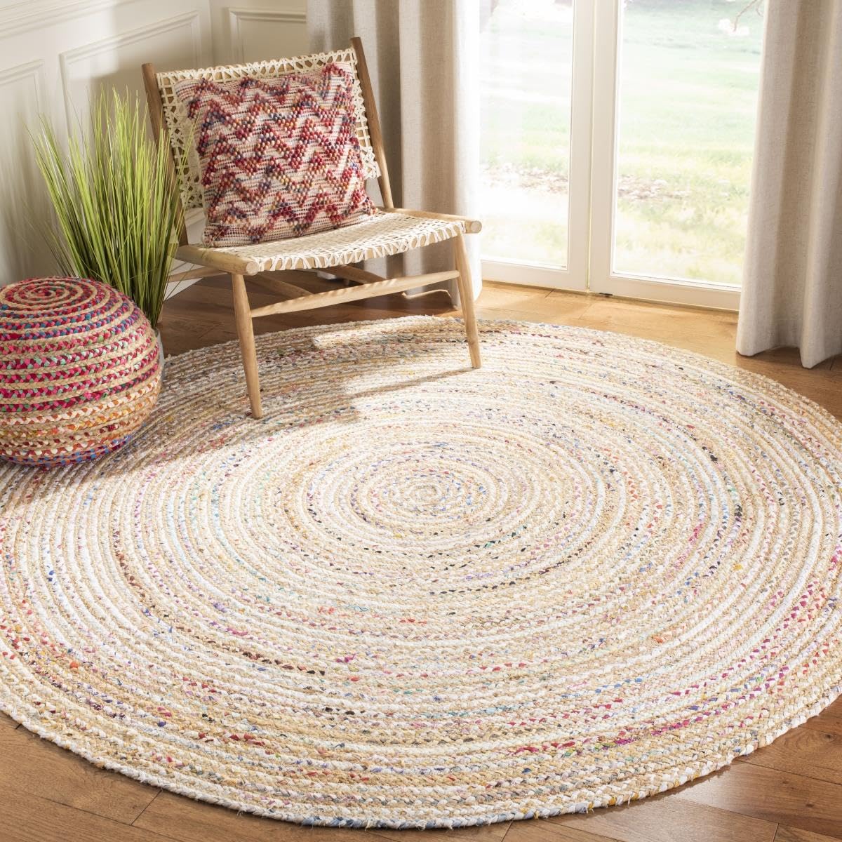 SAFAVIEH Area Rug 2x3 - Cape Cod Collection - Beige & Multi, Handmade Jute & Cotton, Woven Braided Design (CAP202B)