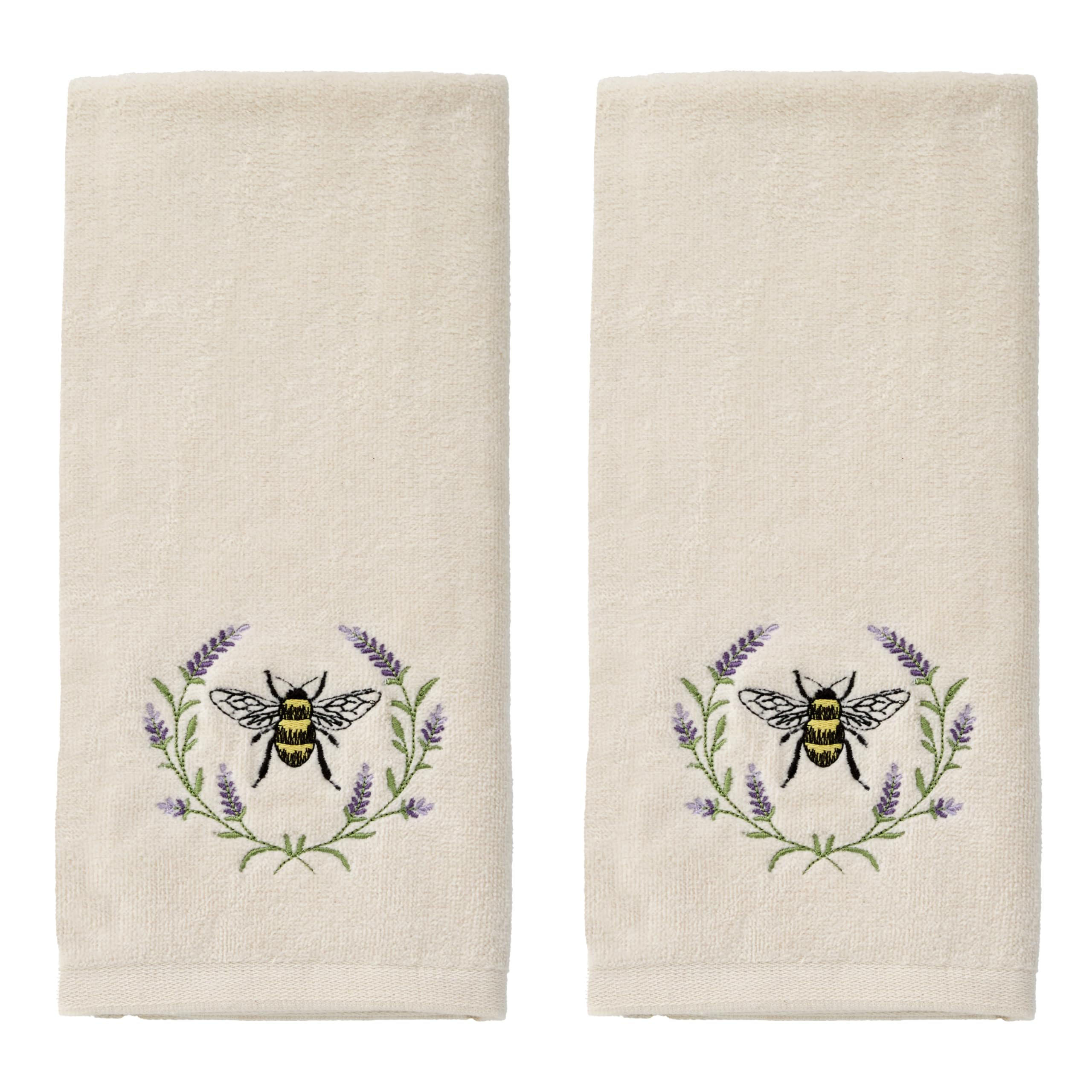 SKL Home Farm Hydrangea 100% Cotton 3D Embroidered 2pc Hand Towel Set, Decorative for Bath/Kitchen/Bar & Gift, Blue