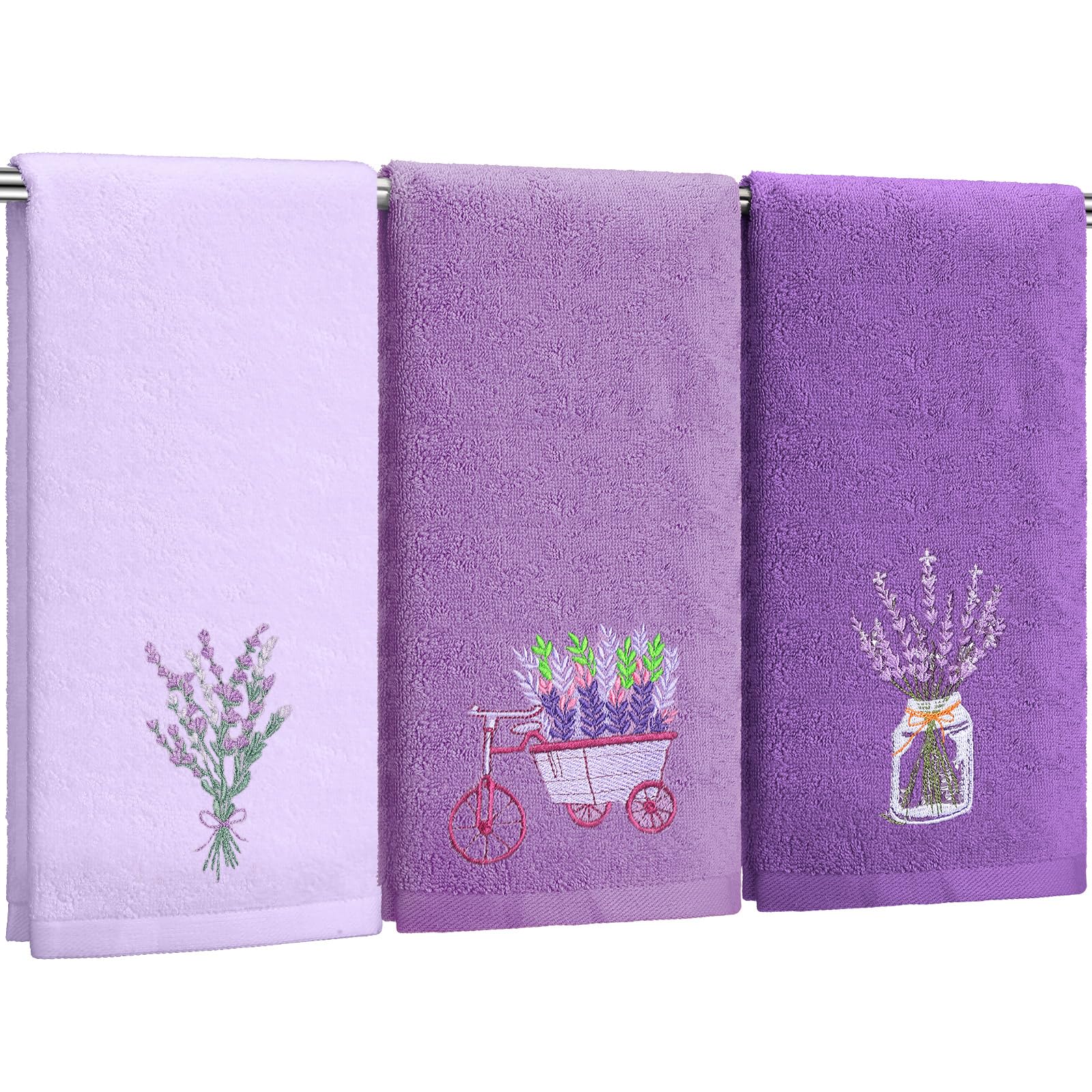 Wildflower Hand Towels Farmhouse Pink Blue Yellow Wildflower Bathroom Decor 14x29 Inch Embroidered Decorative Cute Spring Summer Cotton Soft Absorbent Towels for Bathroom Kitchen