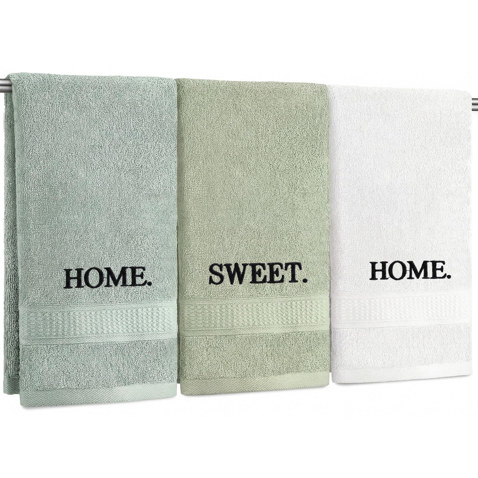 3 Pcs Farmhouse Decorative Hand Towels for Bathroom and Kitchen Rustic Embroidered Cotton Hand Towels Decorative Set for Boho Bathroom Decor(Black,Home Love Family)