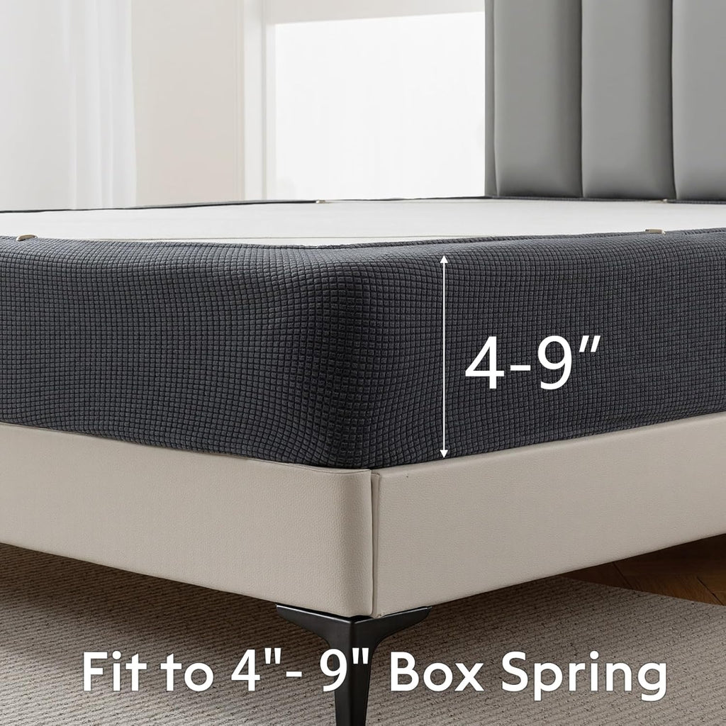 MIYE Jacquard Fabric Box Spring Cover,Super Stretchy Wrap Around 4 Sides Elastic Bed Skirt,Wrinkle & Fading Resistant,Washable & Easy Fit. (Dark Grey, King)