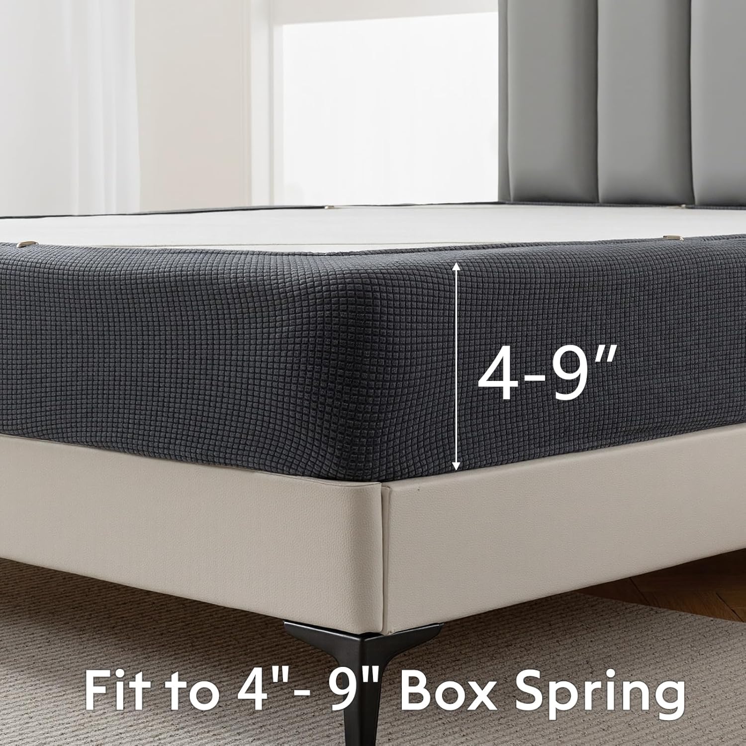 MIYE Jacquard Fabric Box Spring Cover,Super Stretchy Wrap Around 4 Sides Elastic Bed Skirt,Wrinkle & Fading Resistant,Washable & Easy Fit. (Dark Grey, King)