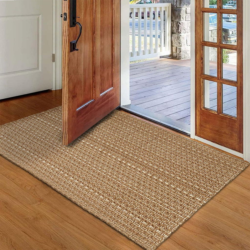 Entryway Rug,Indoor Door Mat 2x3 ft Small Area Rugs,Boho Style Braided Rug,Neutral Solid Rugs,Entrance Doormat for Front Porch,Bathroom,Kitchen,Bedroom,Tan Brown