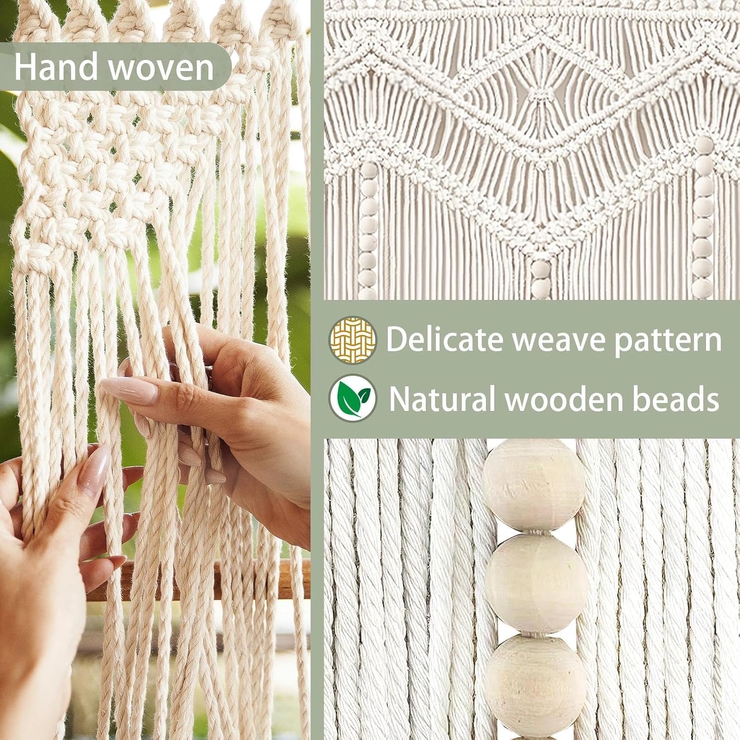 onaner Boho Wall Macrame Hanging with Wooden Rod,Boho Wall Hangings Woven Tapestry,Natural Cotton Handwoven Tapestry,Macrame Decor for Windows,Walls,and Above Bed Decor,36"x42"