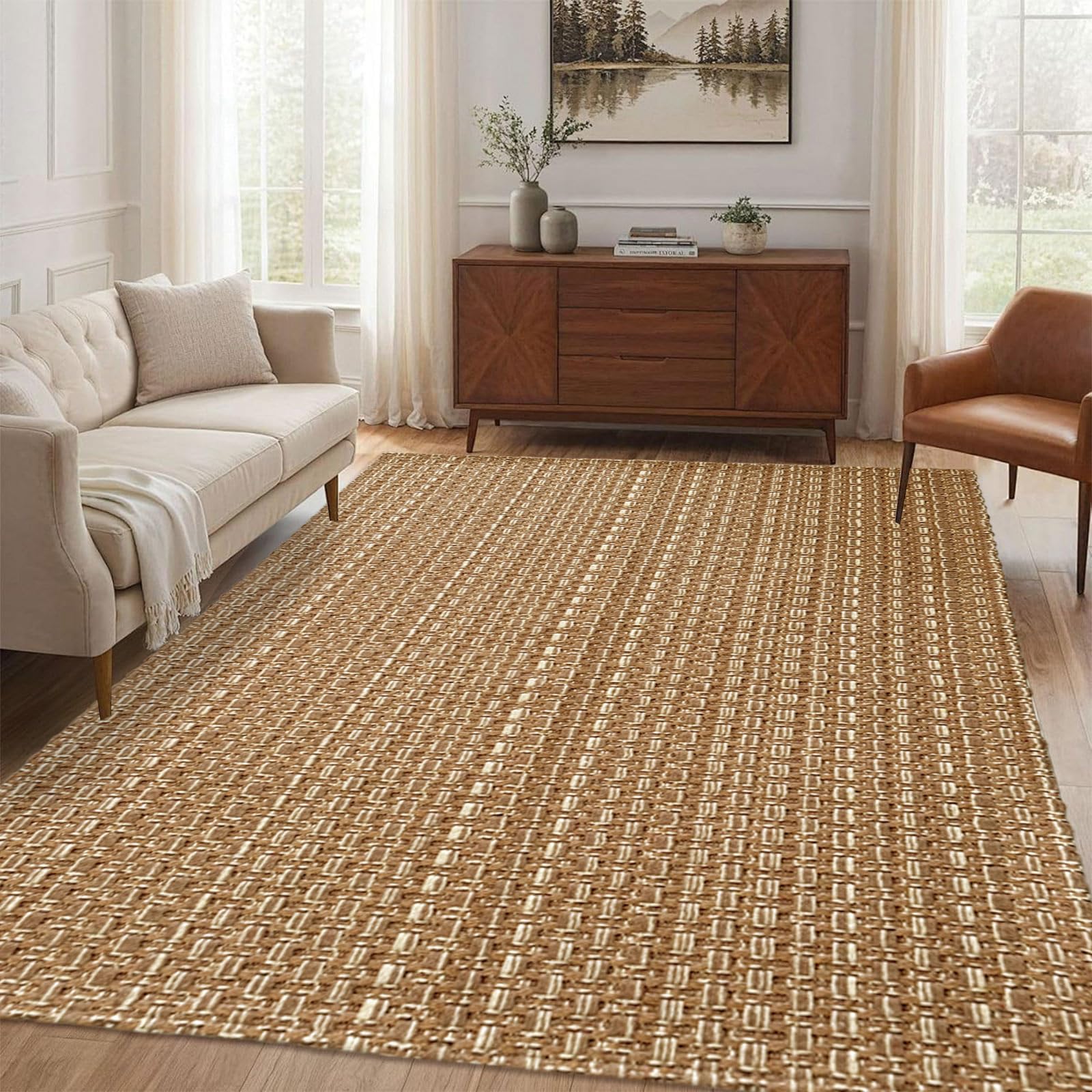 Entryway Rug,Indoor Door Mat 2x3 ft Small Area Rugs,Boho Style Braided Rug,Neutral Solid Rugs,Entrance Doormat for Front Porch,Bathroom,Kitchen,Bedroom,Tan Brown