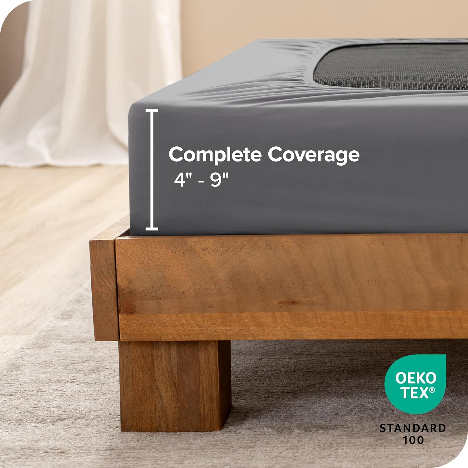 Bare Home Box Spring Cover - Twin - Stretchy Microfiber Decorative Wrap Around Box Spring Cover - Easy Install (Twin, Grey)