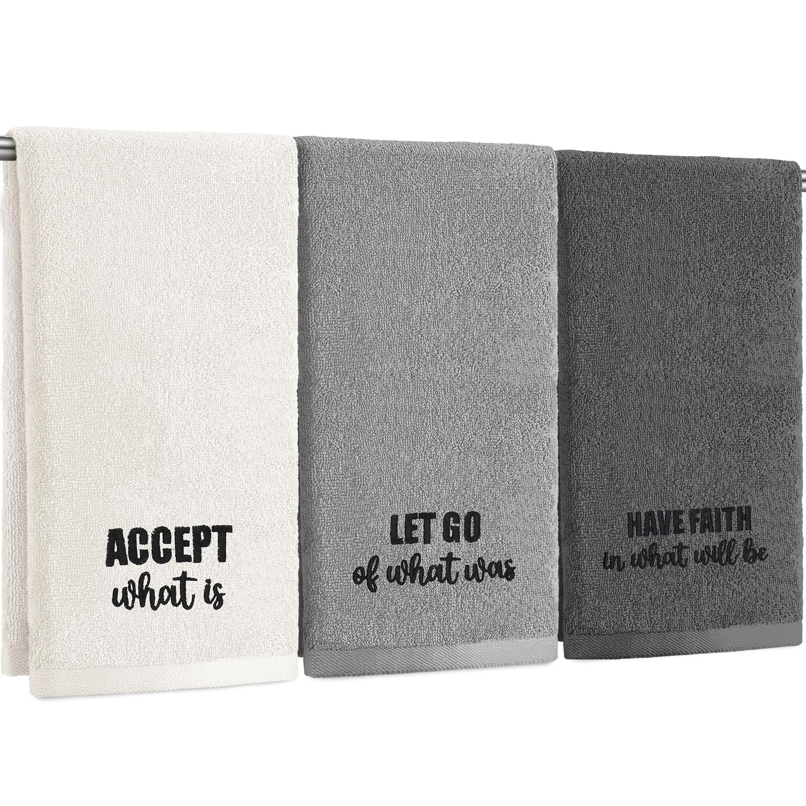 3 Pcs Farmhouse Decorative Hand Towels for Bathroom and Kitchen Rustic Embroidered Cotton Hand Towels Decorative Set for Boho Bathroom Decor(Black,Home Love Family)