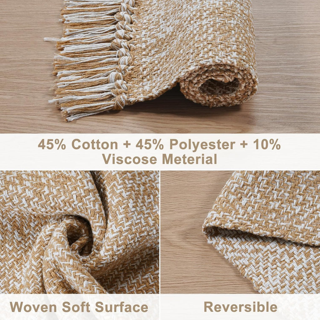 Collive Washable Area Rug 3' x 5', Modern Woven Kitchen Rugs, Tan/Cream Braided Cotton Rug Indoor Door Mat Throw Carpet for Entryway Living Room Nursery Mudroom Laundry Room