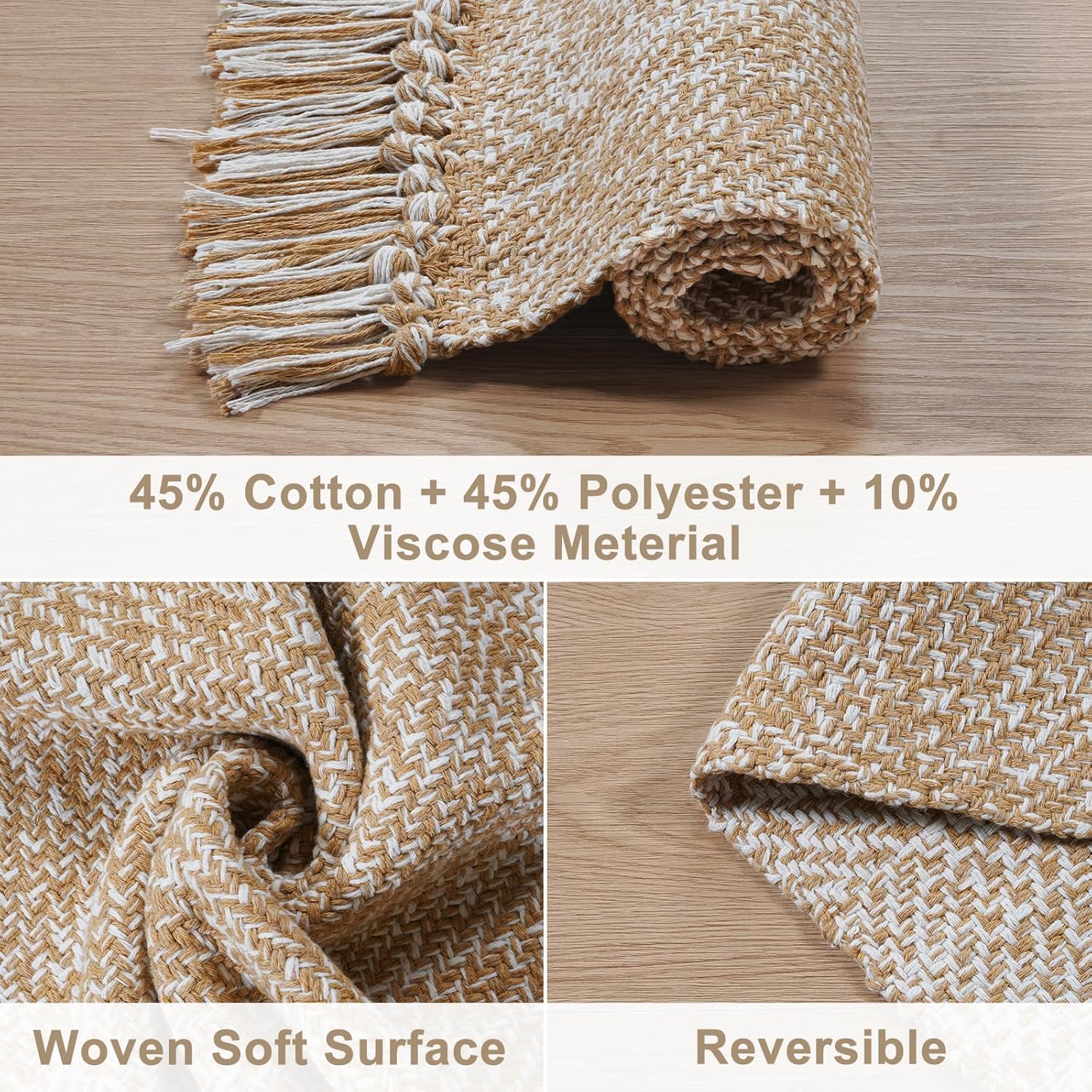 Collive Washable Area Rug 3' x 5', Modern Woven Kitchen Rugs, Tan/Cream Braided Cotton Rug Indoor Door Mat Throw Carpet for Entryway Living Room Nursery Mudroom Laundry Room