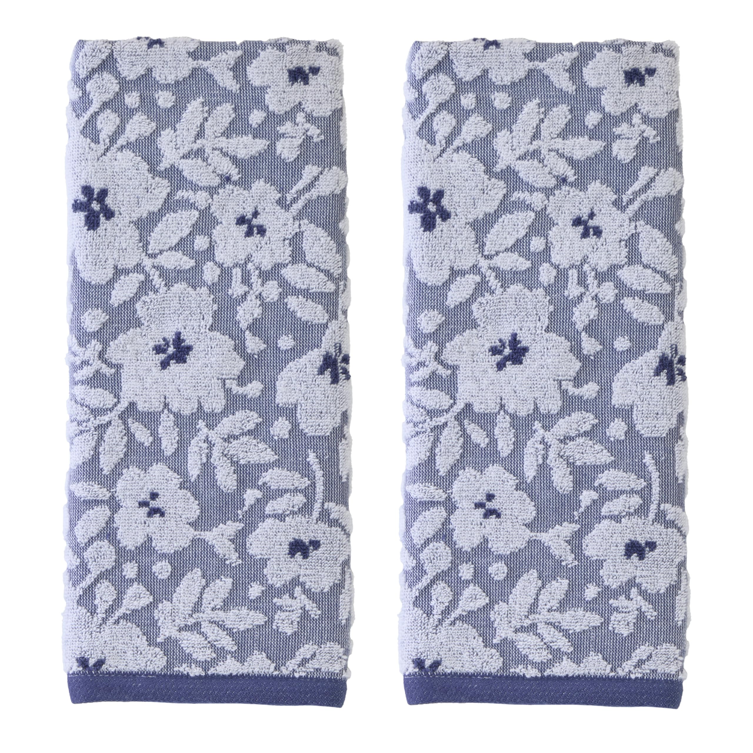 SKL Home Farm Hydrangea 100% Cotton 3D Embroidered 2pc Hand Towel Set, Decorative for Bath/Kitchen/Bar & Gift, Blue