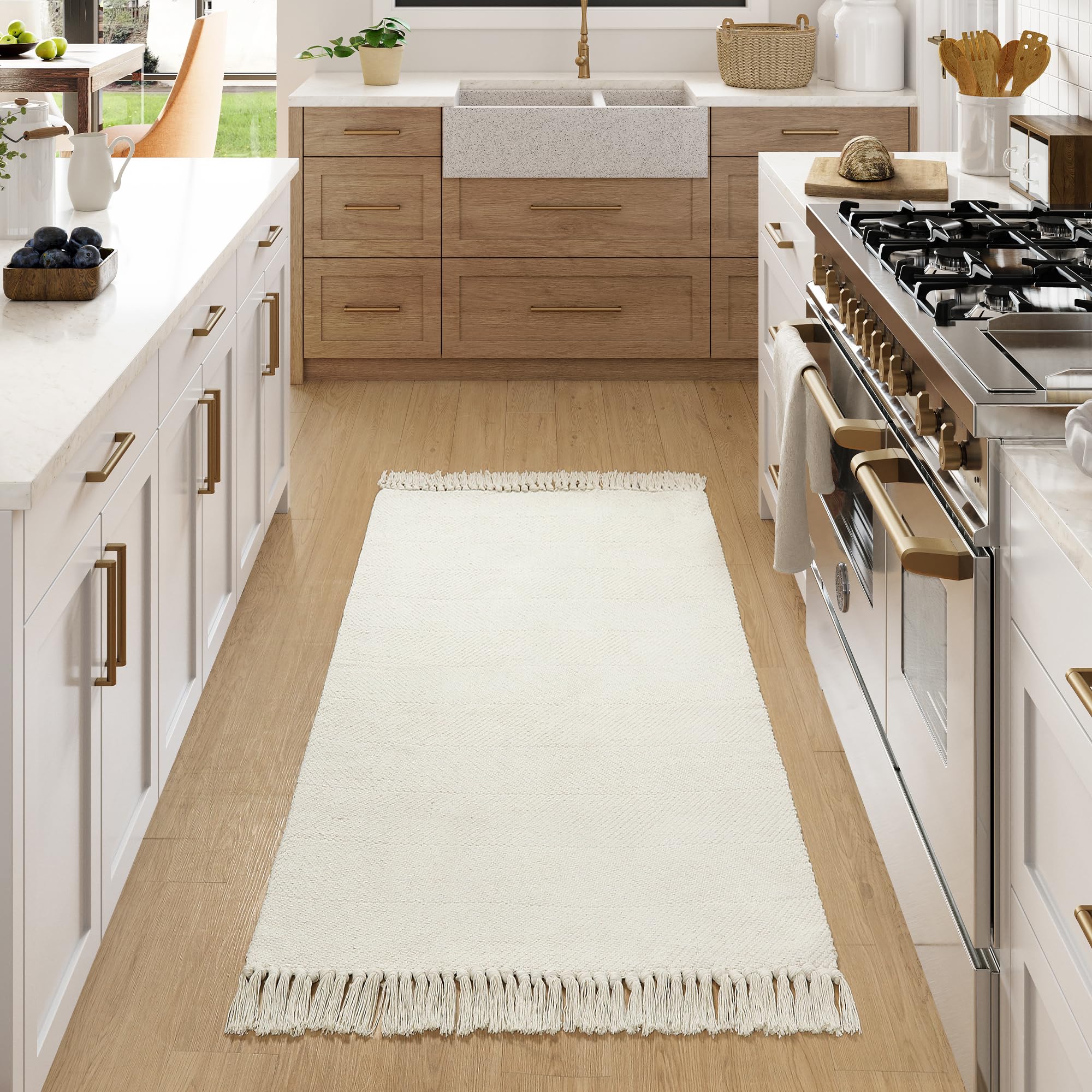 Collive Small Bathroom Rug, 2' x 3' Hand-Woven Low Profile Front Entryway Rug, Olive Green/Cream Cotton Reversible Washable Kitchen Mat Modern Farmhouse Carpet for Foyer Bedroom Back Door Decor