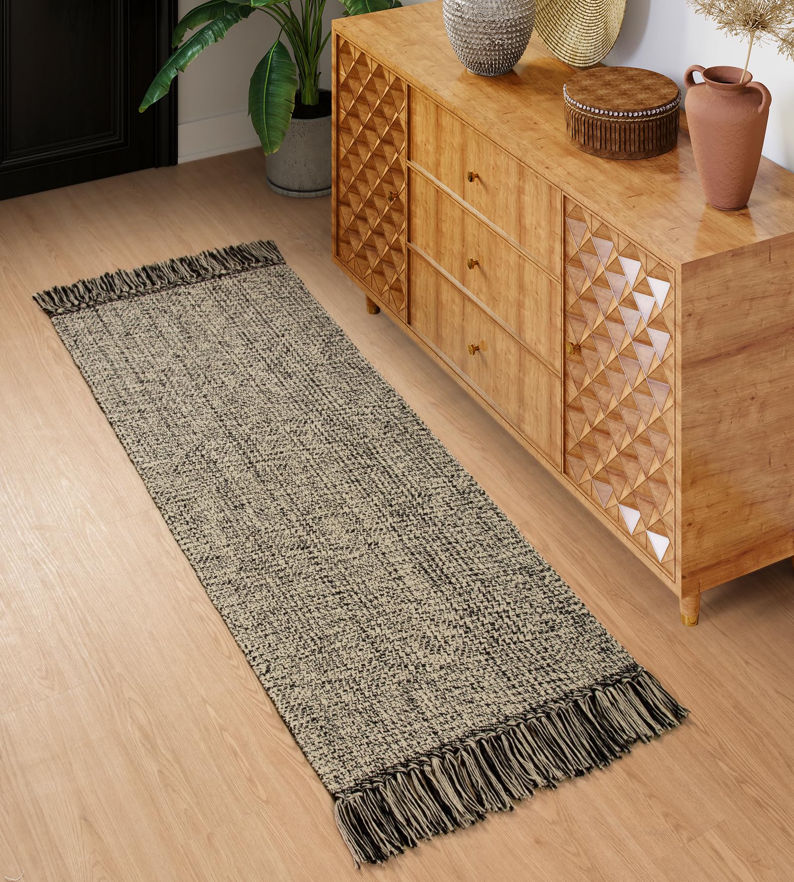 Collive Washable Area Rug 3' x 5', Modern Woven Kitchen Rugs, Tan/Cream Braided Cotton Rug Indoor Door Mat Throw Carpet for Entryway Living Room Nursery Mudroom Laundry Room