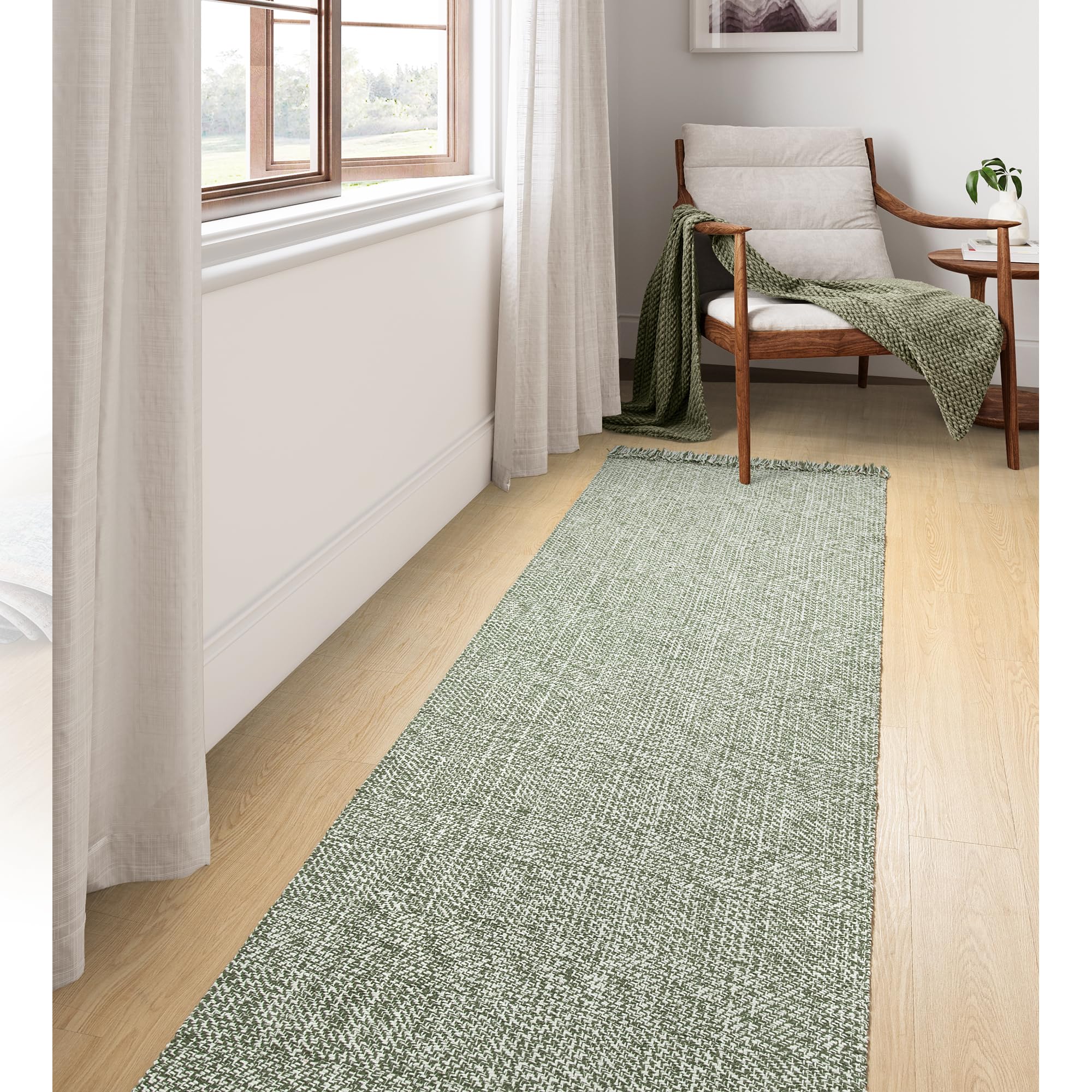Collive Washable Area Rug 3' x 5', Modern Woven Kitchen Rugs, Tan/Cream Braided Cotton Rug Indoor Door Mat Throw Carpet for Entryway Living Room Nursery Mudroom Laundry Room