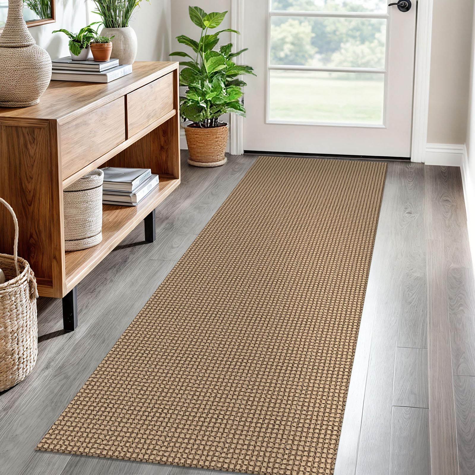 EARTHALL Woven Area Rug 2x3 Ft Washable Rugs for Entryway Braided Non Slip Throw Rugs Door Mat Indoor Outdoor Entrance Small Cotton Woven Carpet for Kitchen Foyer Front Door, Orange/Tan/Brown