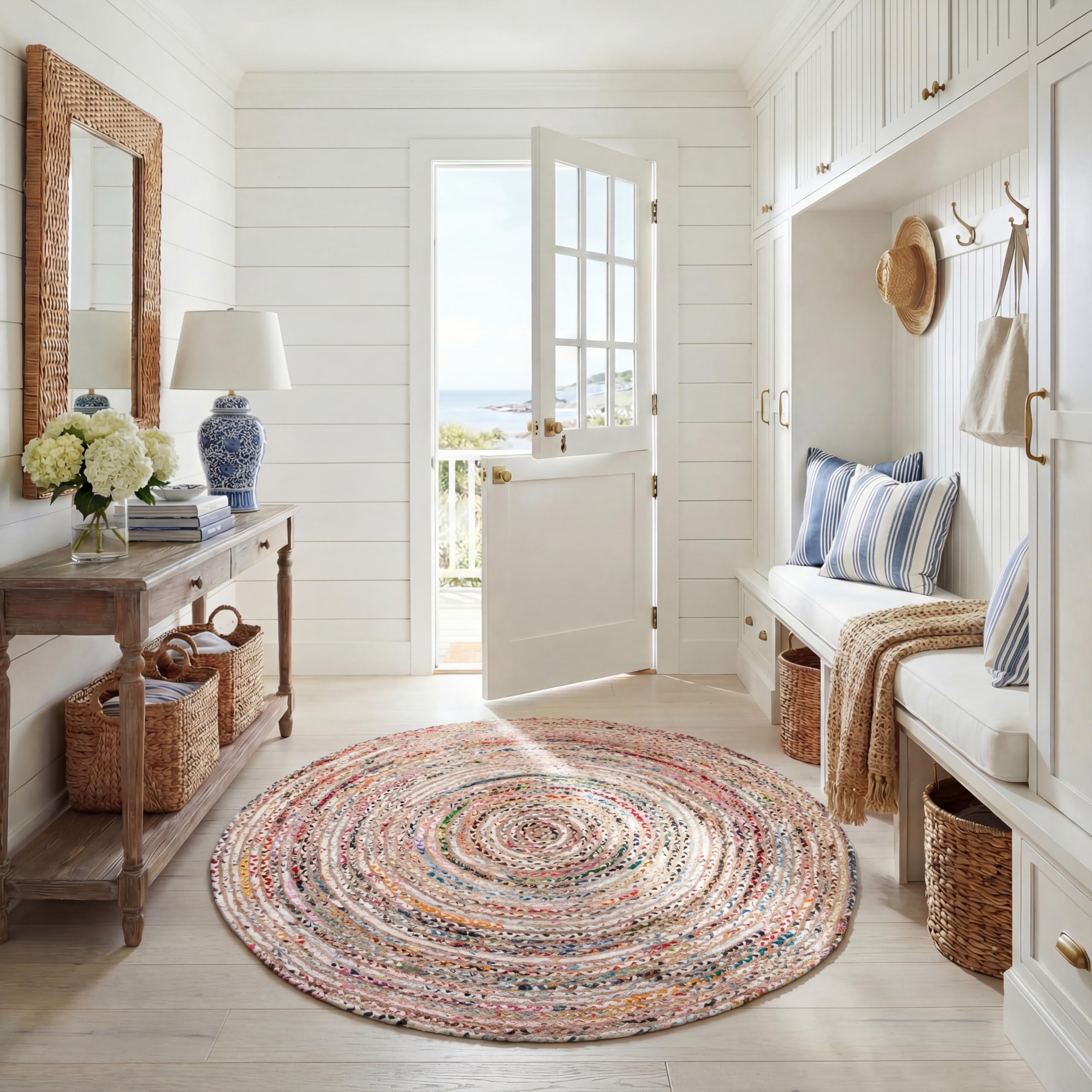 SAFAVIEH Area Rug 2x3 - Cape Cod Collection - Beige & Multi, Handmade Jute & Cotton, Woven Braided Design (CAP202B)
