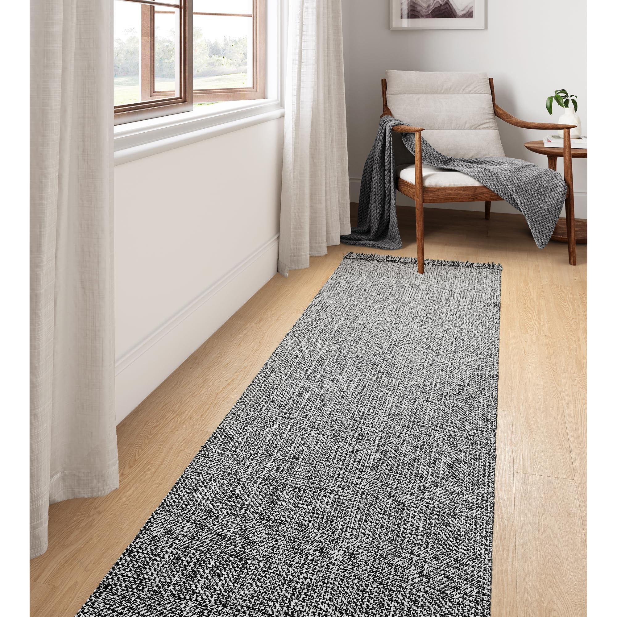 Collive Comfy Area Rug 4' x 6', Tan/Cream Woven Cotton Bedroom Rugs, Modern Indoor Accent Rug Floor Carpet with Tassel for Living Room, Nursery Room, Dining Room, Bedside, Office, Patio Decor