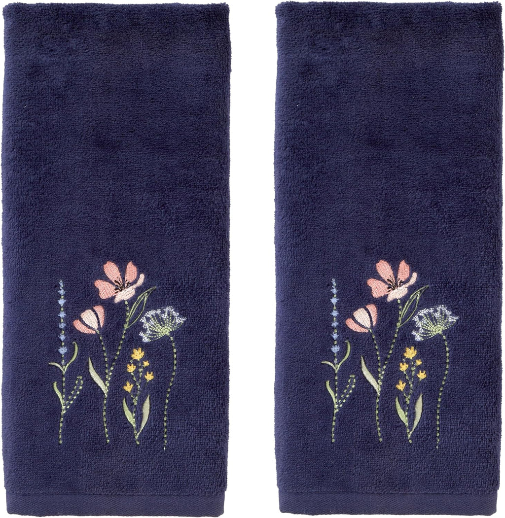 SKL Home Bee Lavender 100% Cotton Embroidered 2pc Hand Towel Set, Decorative for Bath/Kitchen/Bar & Gift, Natural