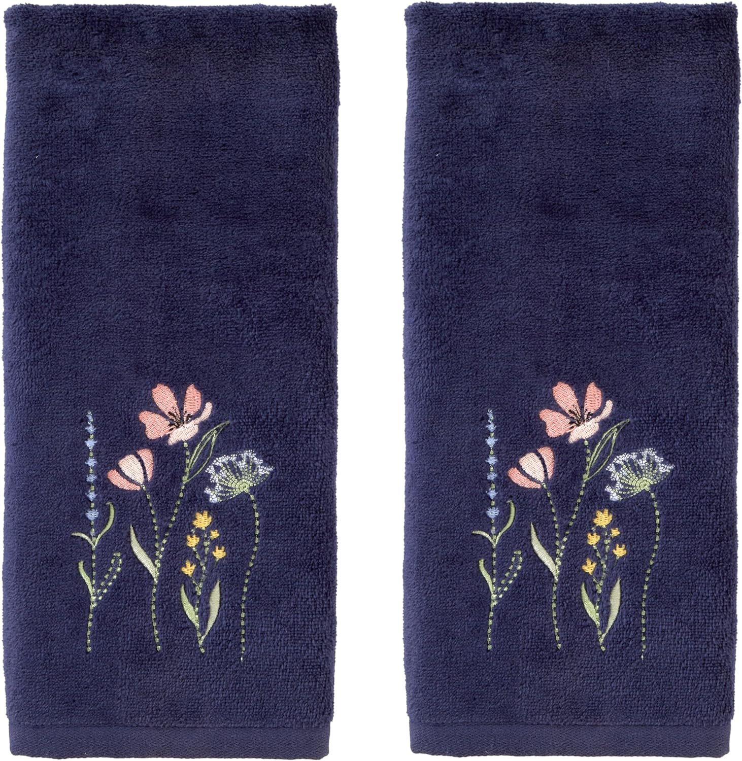 SKL Home Bee Lavender 100% Cotton Embroidered 2pc Hand Towel Set, Decorative for Bath/Kitchen/Bar & Gift, Natural