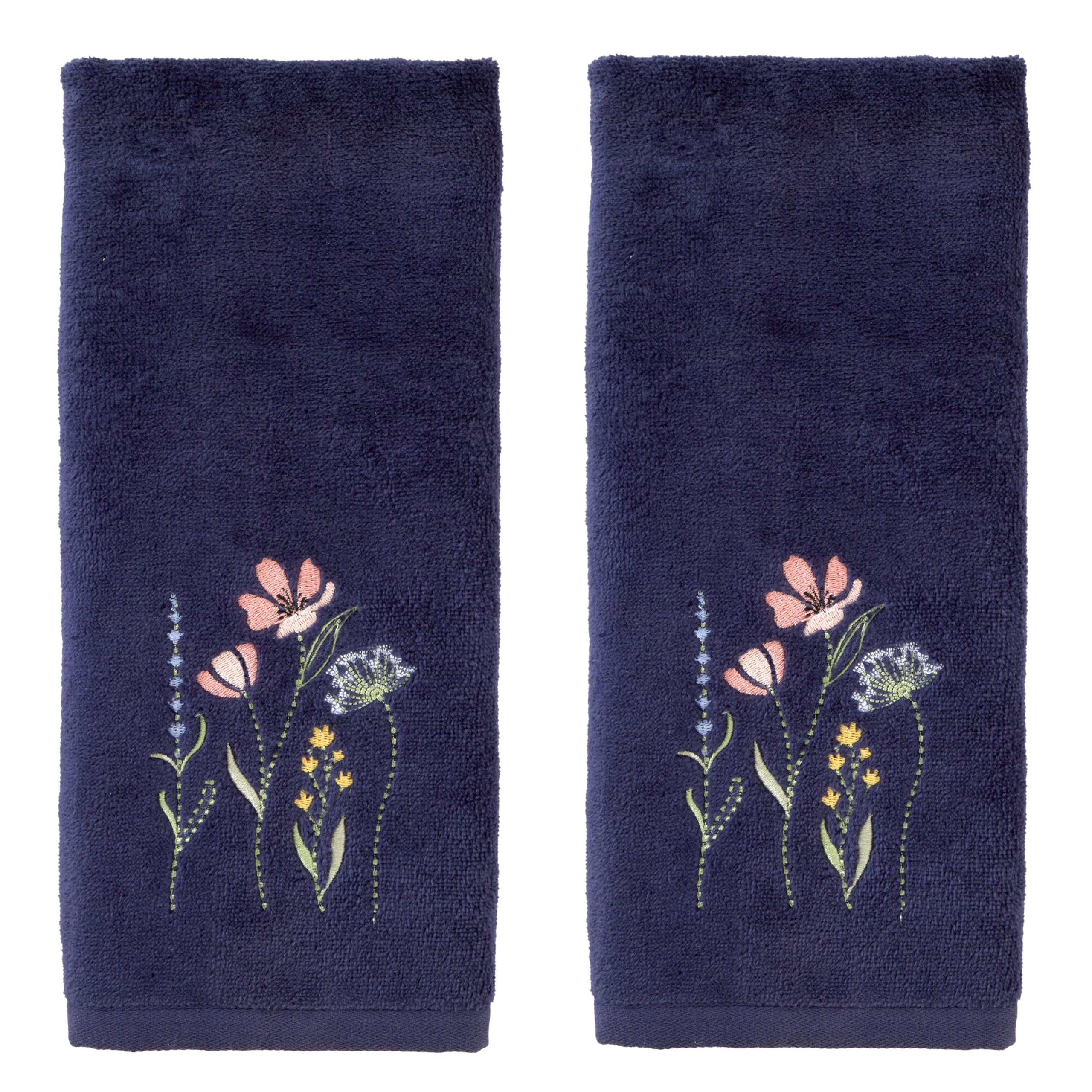 SKL Home Bee Lavender 100% Cotton Embroidered 2pc Hand Towel Set, Decorative for Bath/Kitchen/Bar & Gift, Natural