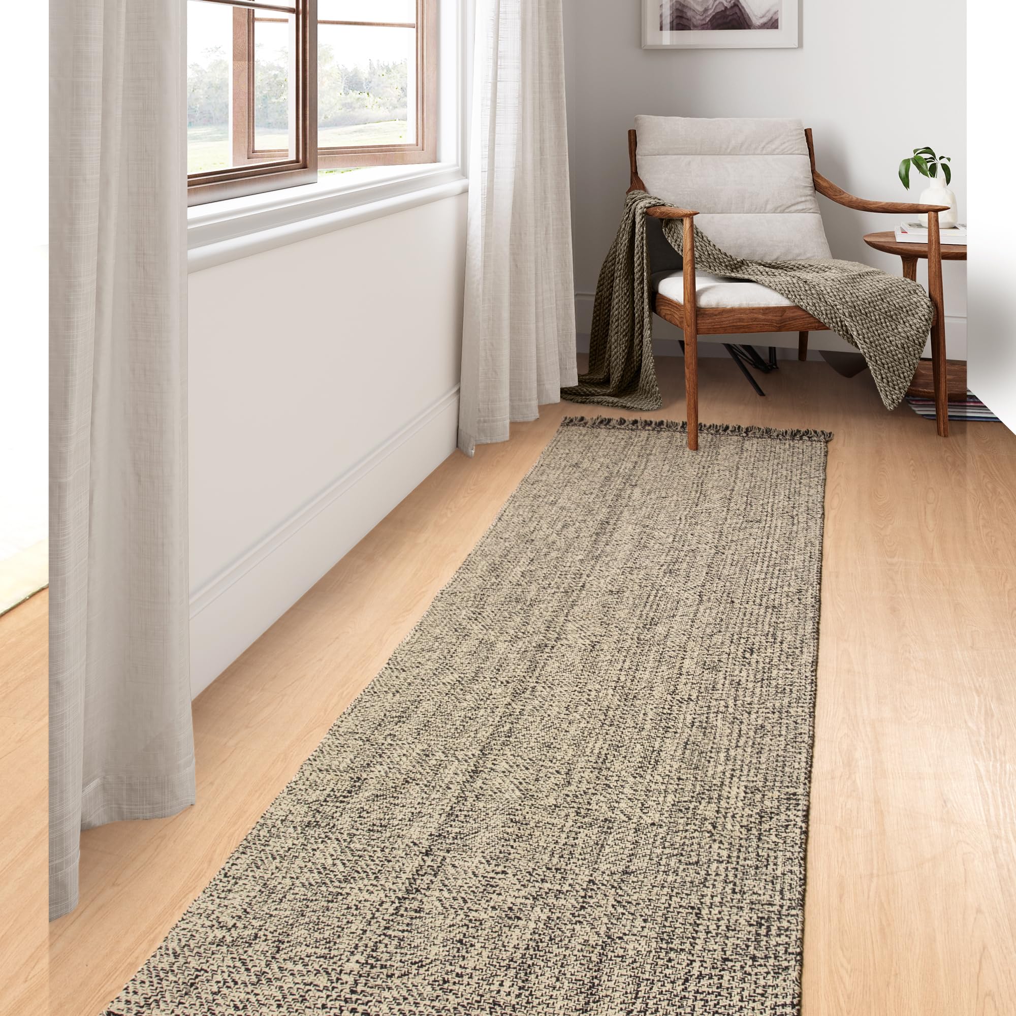 Collive Comfy Area Rug 4' x 6', Tan/Cream Woven Cotton Bedroom Rugs, Modern Indoor Accent Rug Floor Carpet with Tassel for Living Room, Nursery Room, Dining Room, Bedside, Office, Patio Decor
