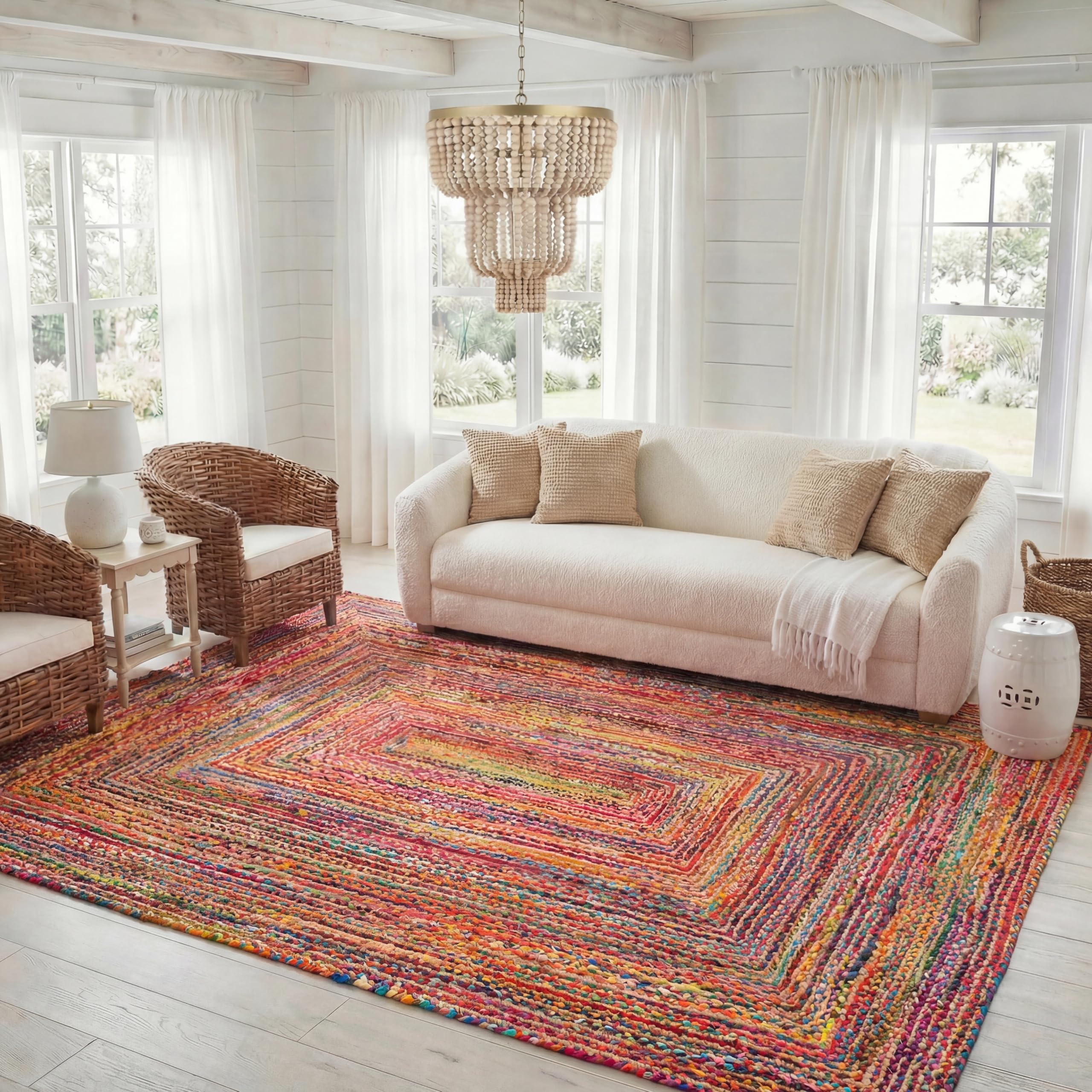 SAFAVIEH Area Rug 2x3 - Cape Cod Collection - Beige & Multi, Handmade Jute & Cotton, Woven Braided Design (CAP202B)