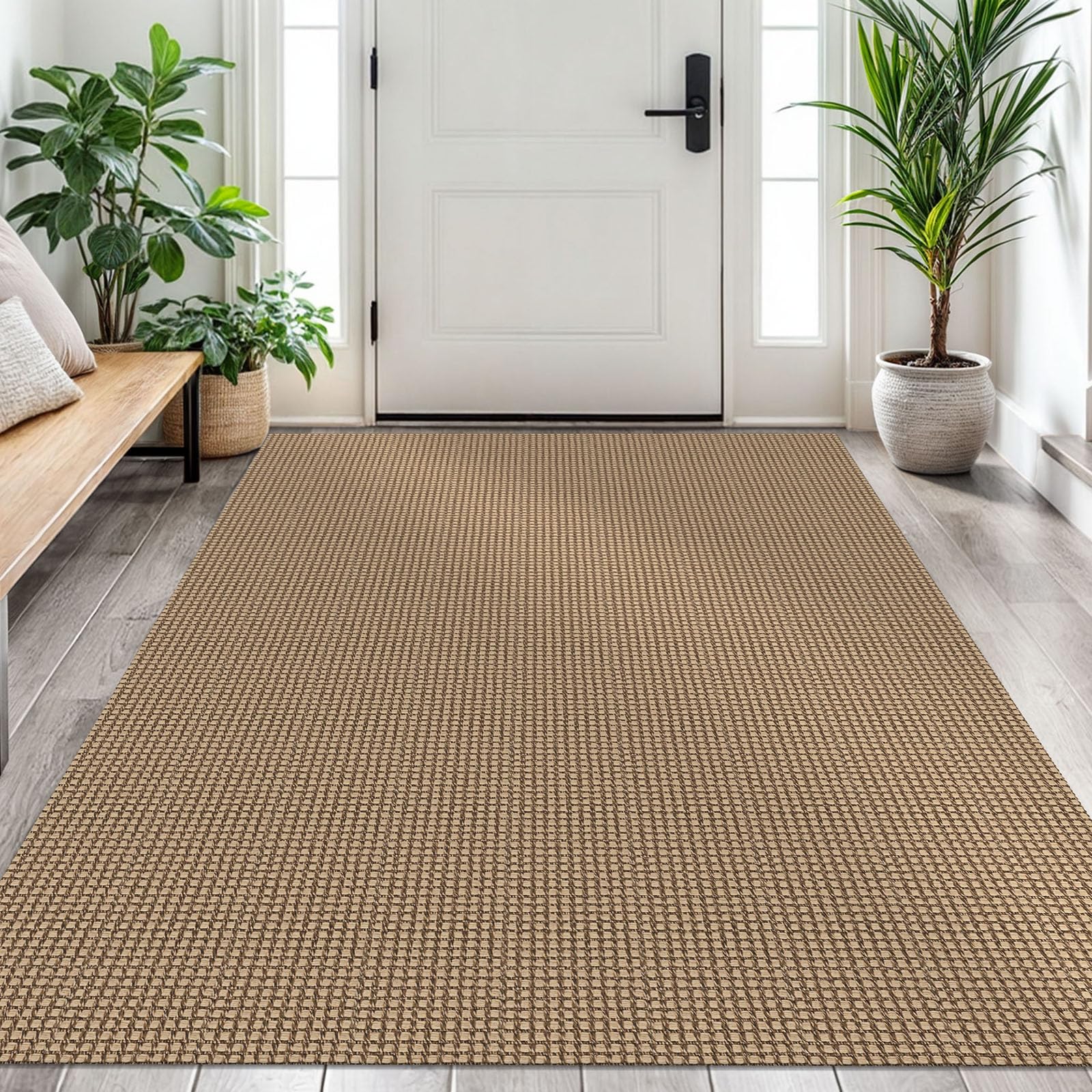 EARTHALL Woven Area Rug 2x3 Ft Washable Rugs for Entryway Braided Non Slip Throw Rugs Door Mat Indoor Outdoor Entrance Small Cotton Woven Carpet for Kitchen Foyer Front Door, Orange/Tan/Brown