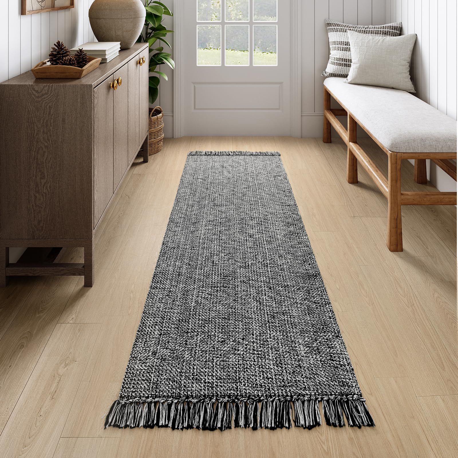 Collive Small Bathroom Rug, 2' x 3' Hand-Woven Low Profile Front Entryway Rug, Olive Green/Cream Cotton Reversible Washable Kitchen Mat Modern Farmhouse Carpet for Foyer Bedroom Back Door Decor
