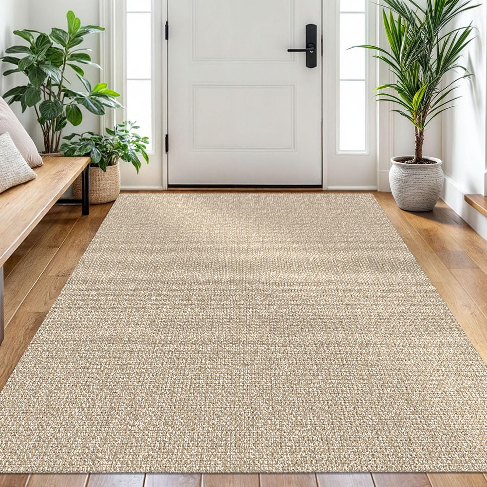 EARTHALL Small Area Rug 2x3 Ft Washable Rugs for Entryway Non Slip Braided Throw Rugs with Rubber Backing Door Mat Indoor Outdoor Entrance Cotton Woven Carpet for Kitchen Foyer Front Door, Khaki/Beige