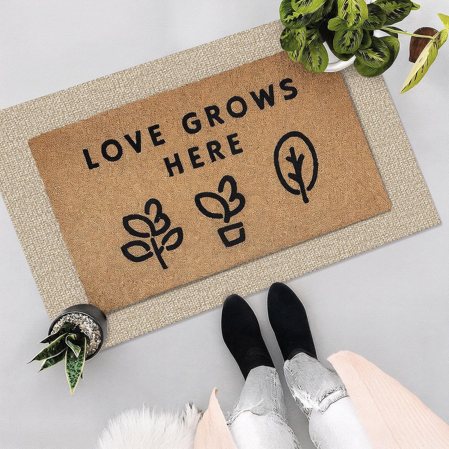 EARTHALL Small Area Rug 2x3 Ft Washable Rugs for Entryway Non Slip Braided Throw Rugs with Rubber Backing Door Mat Indoor Outdoor Entrance Cotton Woven Carpet for Kitchen Foyer Front Door, Khaki/Beige