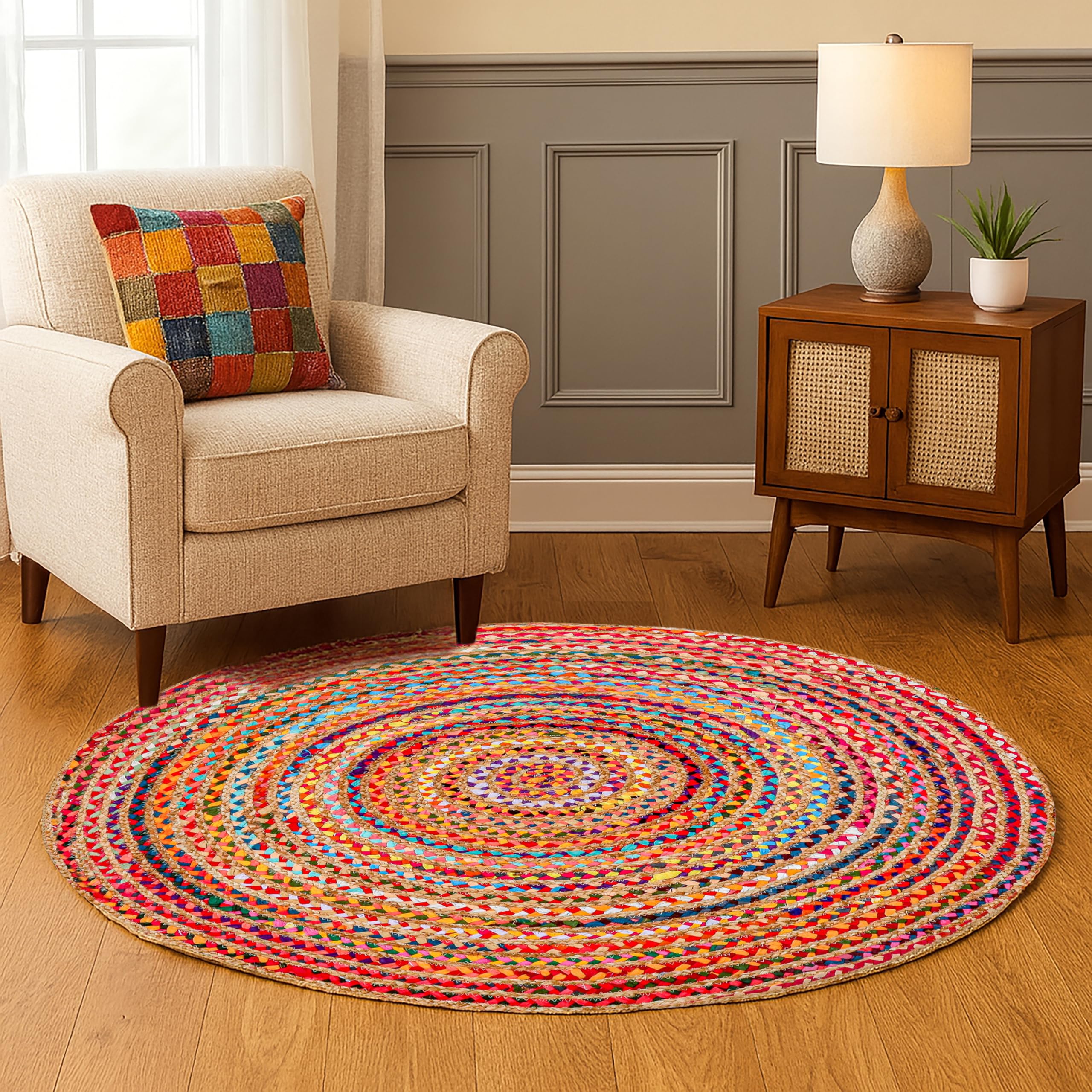 Hausattire Hand Woven Jute Braided Rug, 2'x3' – Natural, Reversible Boho Entry Area Rugs for Kitchen, Living Room I Farmhouse Indoor Outdoor Decorative Floor Rug, 24x36 Inches