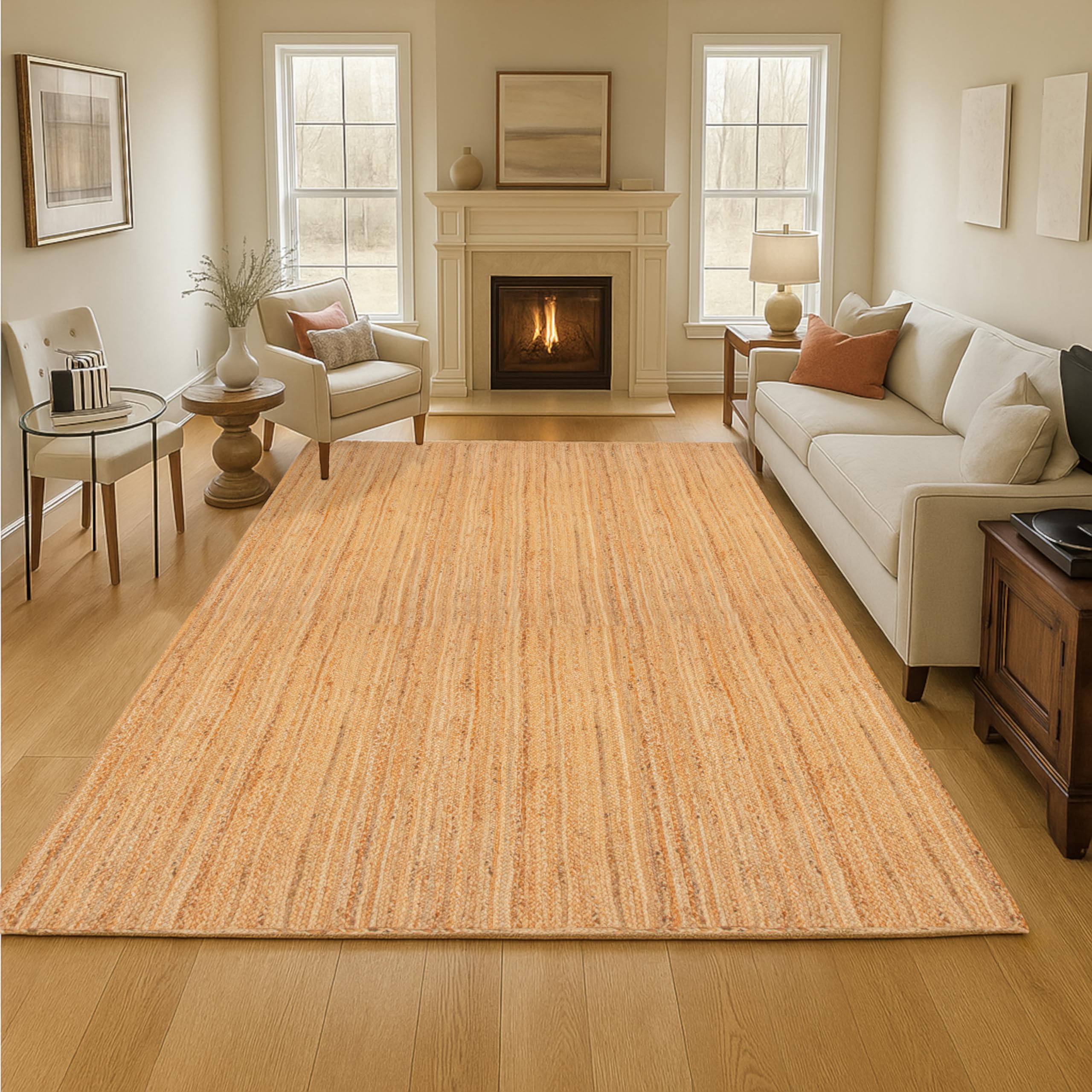 Hausattire Hand Woven Jute Braided Rug, 2'x3' – Natural, Reversible Boho Entry Area Rugs for Kitchen, Living Room I Farmhouse Indoor Outdoor Decorative Floor Rug, 24x36 Inches