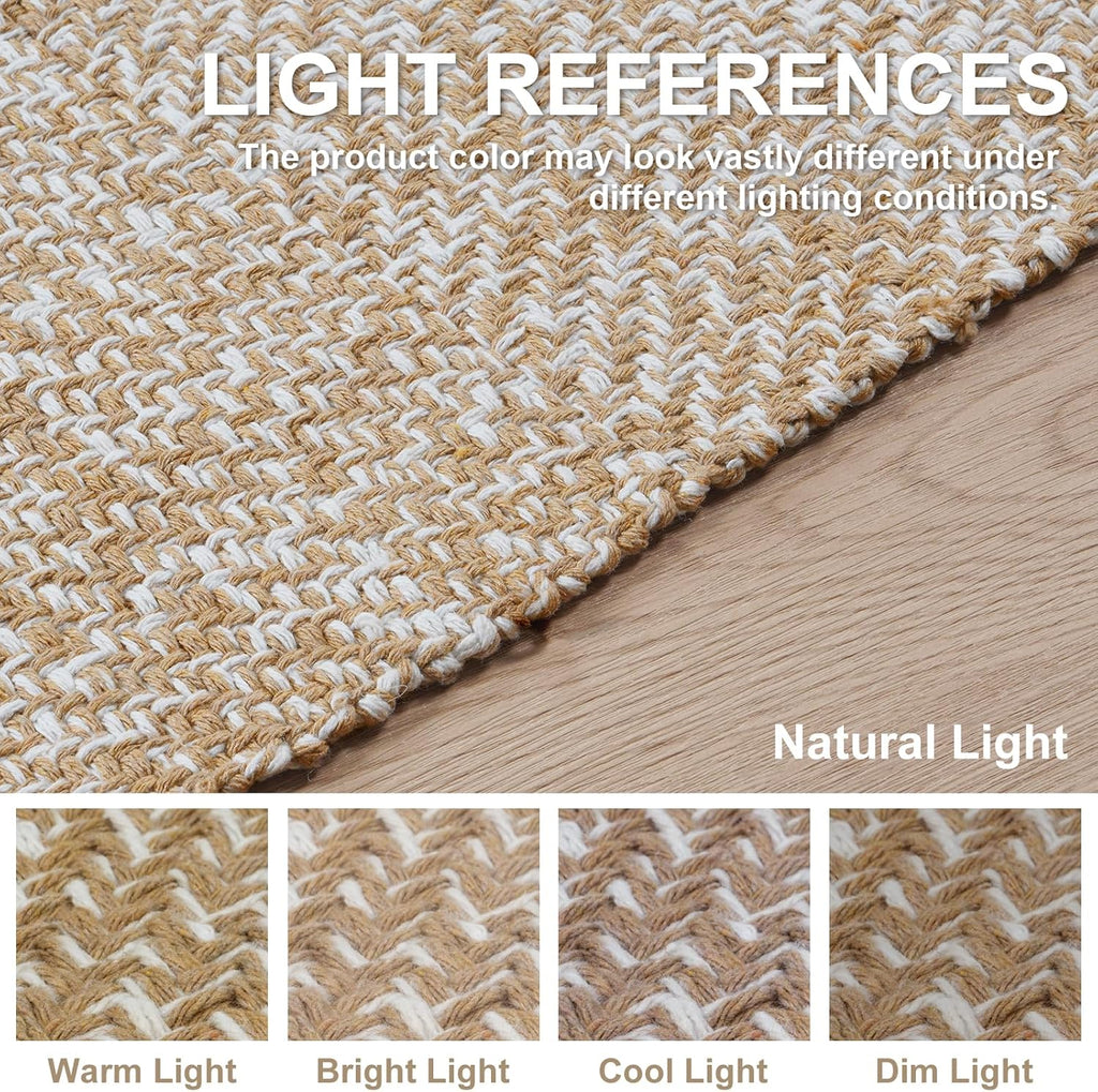 Collive Washable Area Rug 3' x 5', Modern Woven Kitchen Rugs, Tan/Cream Braided Cotton Rug Indoor Door Mat Throw Carpet for Entryway Living Room Nursery Mudroom Laundry Room