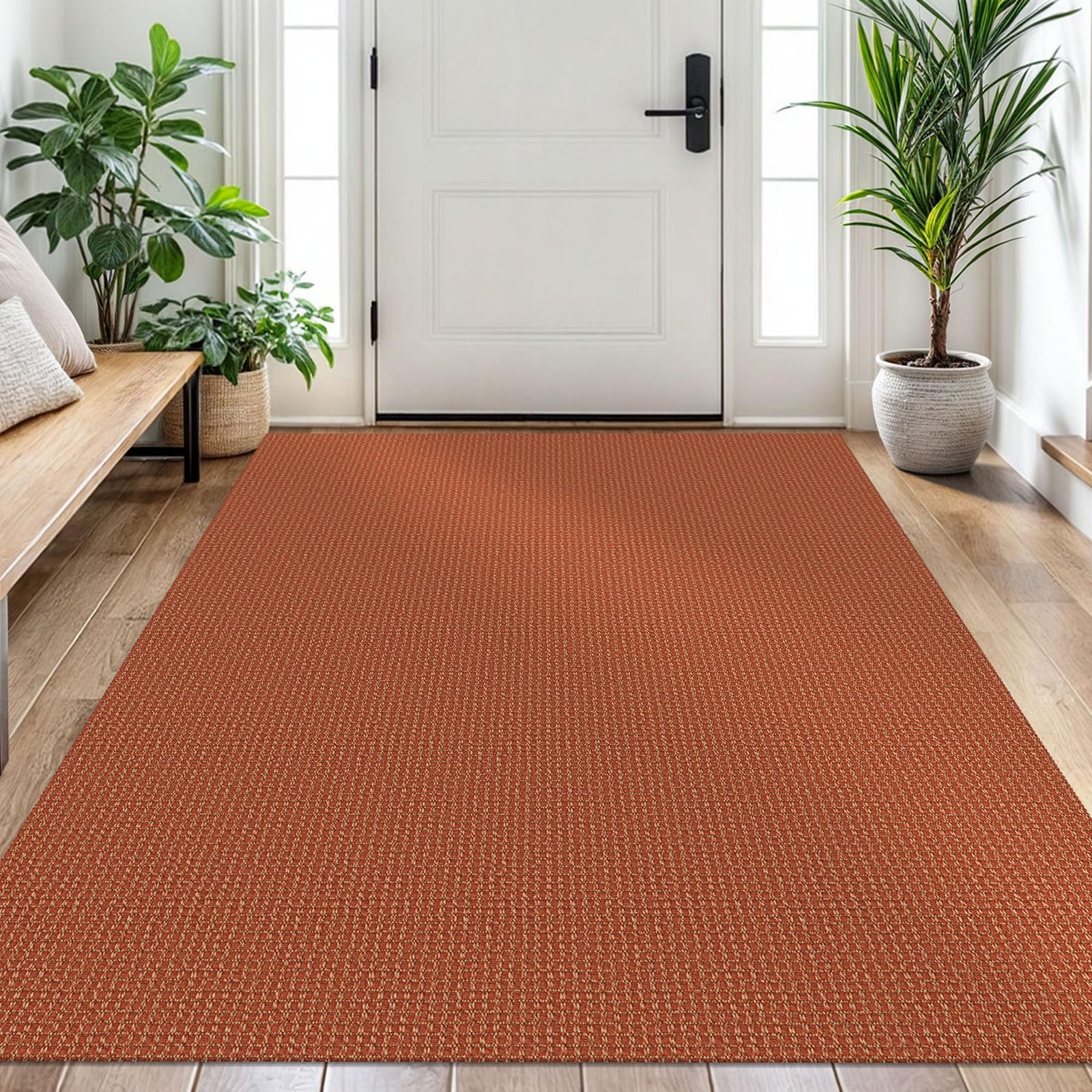 EARTHALL Woven Area Rug 2x3 Ft Washable Rugs for Entryway Braided Non Slip Throw Rugs Door Mat Indoor Outdoor Entrance Small Cotton Woven Carpet for Kitchen Foyer Front Door, Orange/Tan/Brown