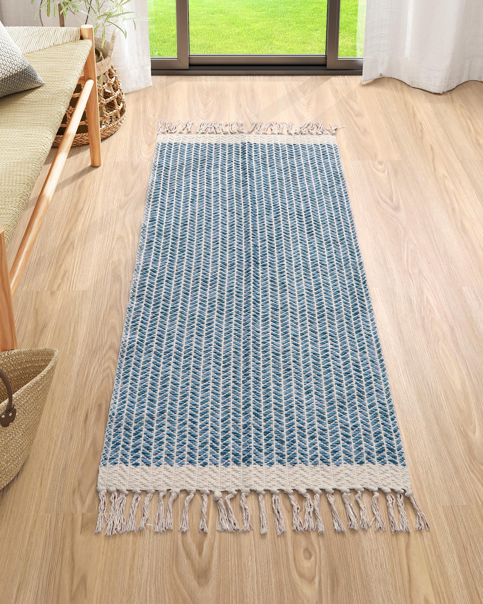 Lahome Belle Boho Entryway Rug, 3x5 Rugs for Bedroom Lightweight Washable Throw Rug Woven Cotton Bathroom Carpet with Tassels, Farmhouse Black and White Rugs for Living Room Kitchen Office Dorm