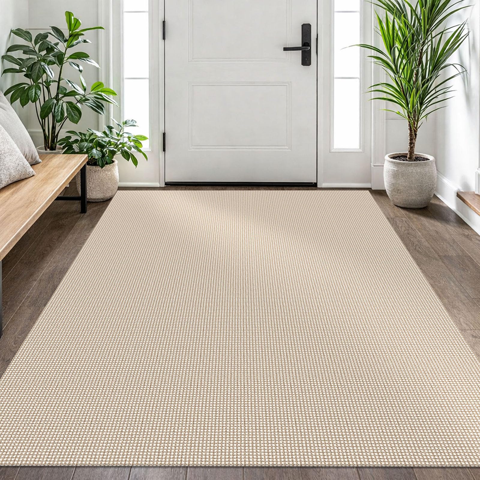 EARTHALL Woven Area Rug 2x3 Ft Washable Rugs for Entryway Braided Non Slip Throw Rugs Door Mat Indoor Outdoor Entrance Small Cotton Woven Carpet for Kitchen Foyer Front Door, Orange/Tan/Brown