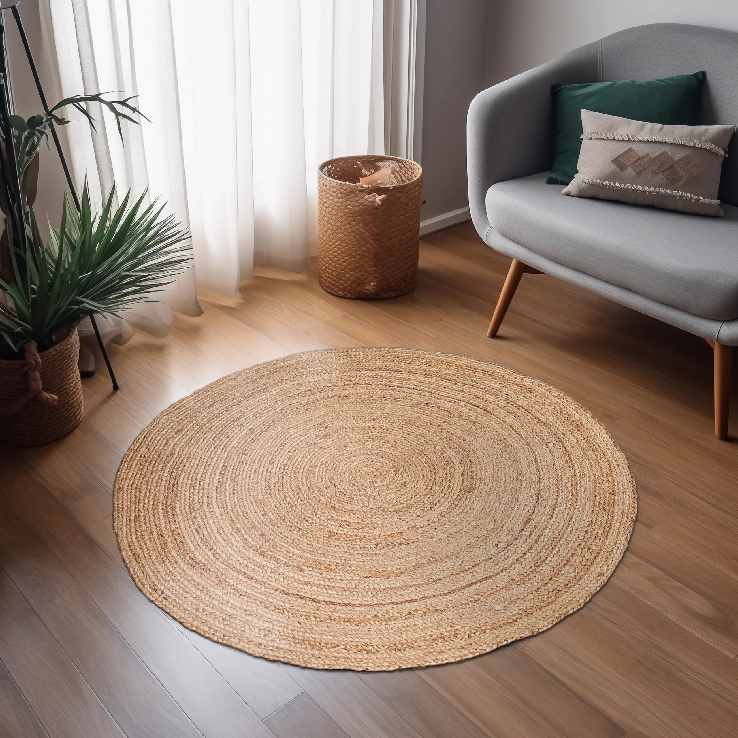 Hausattire Hand Woven Jute Braided Rug, 2'x3' – Natural, Reversible Boho Entry Area Rugs for Kitchen, Living Room I Farmhouse Indoor Outdoor Decorative Floor Rug, 24x36 Inches