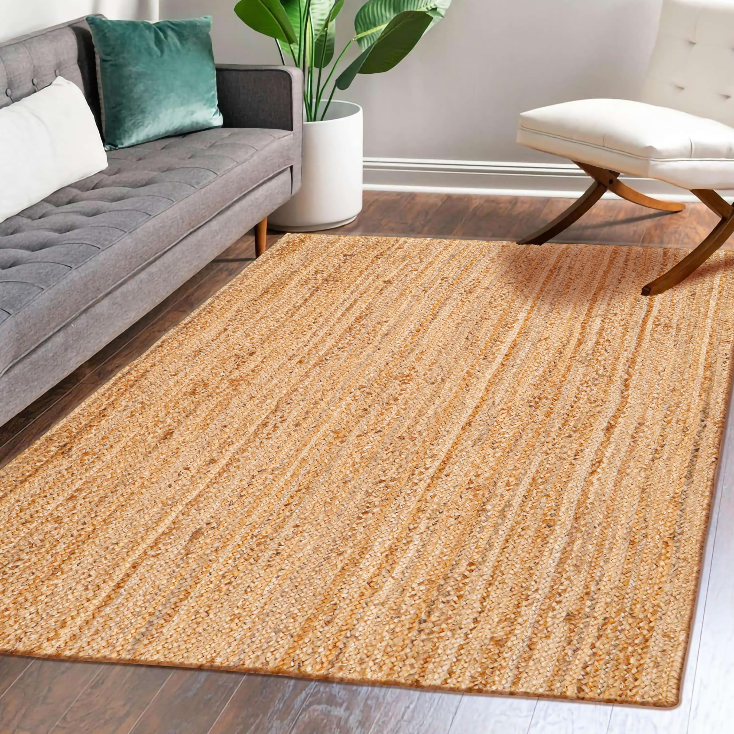 Hausattire Hand Woven Jute Braided Rug, 2'x3' – Natural, Reversible Boho Entry Area Rugs for Kitchen, Living Room I Farmhouse Indoor Outdoor Decorative Floor Rug, 24x36 Inches