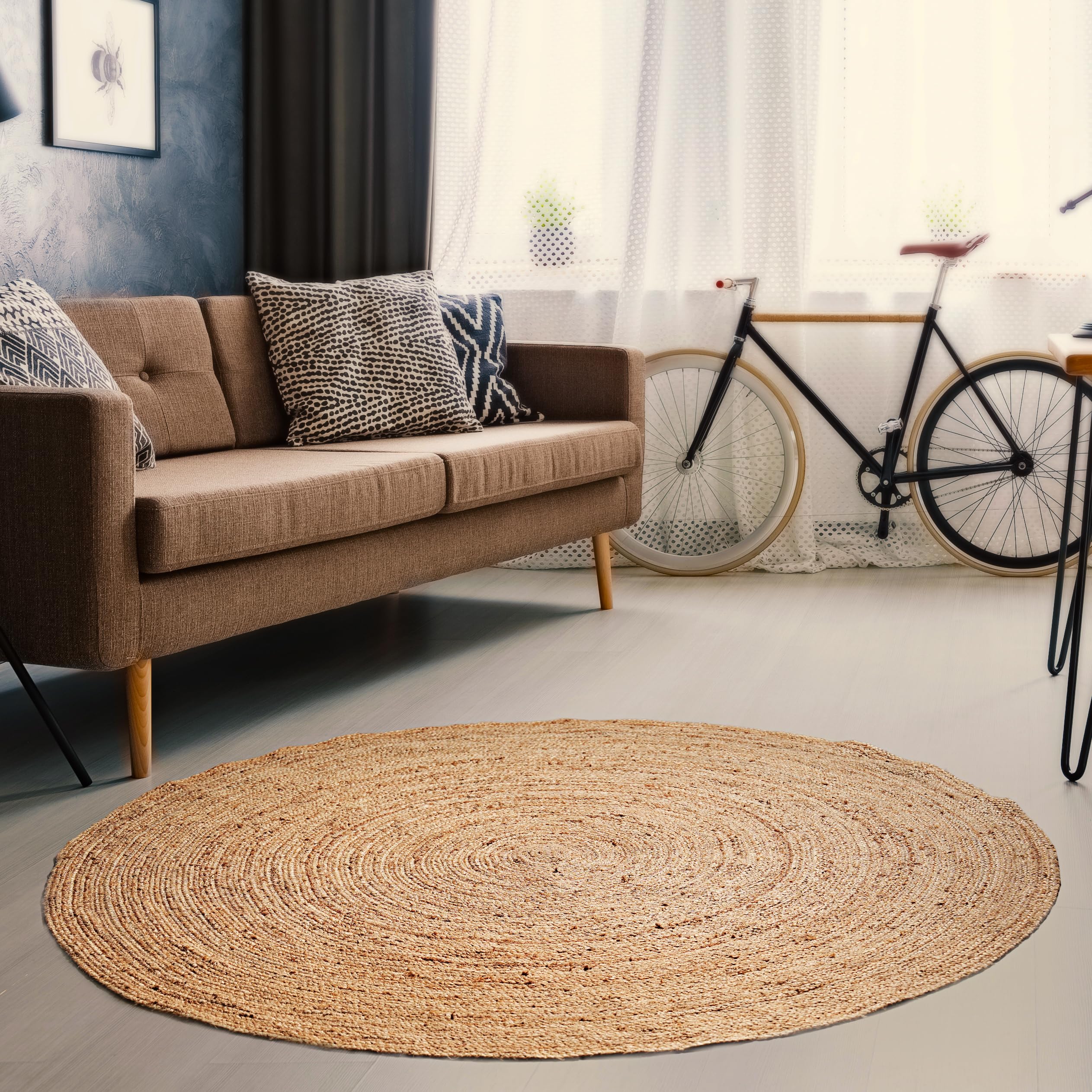 Hausattire Hand Woven Jute Braided Rug, 2'x3' – Natural, Reversible Boho Entry Area Rugs for Kitchen, Living Room I Farmhouse Indoor Outdoor Decorative Floor Rug, 24x36 Inches