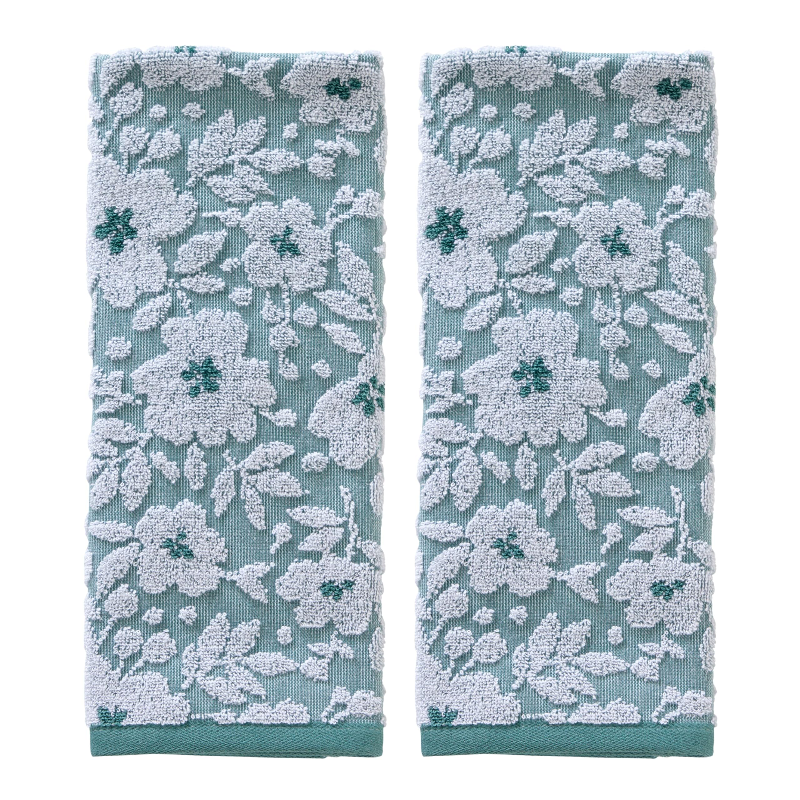 SKL Home Farm Hydrangea 100% Cotton 3D Embroidered 2pc Hand Towel Set, Decorative for Bath/Kitchen/Bar & Gift, Blue